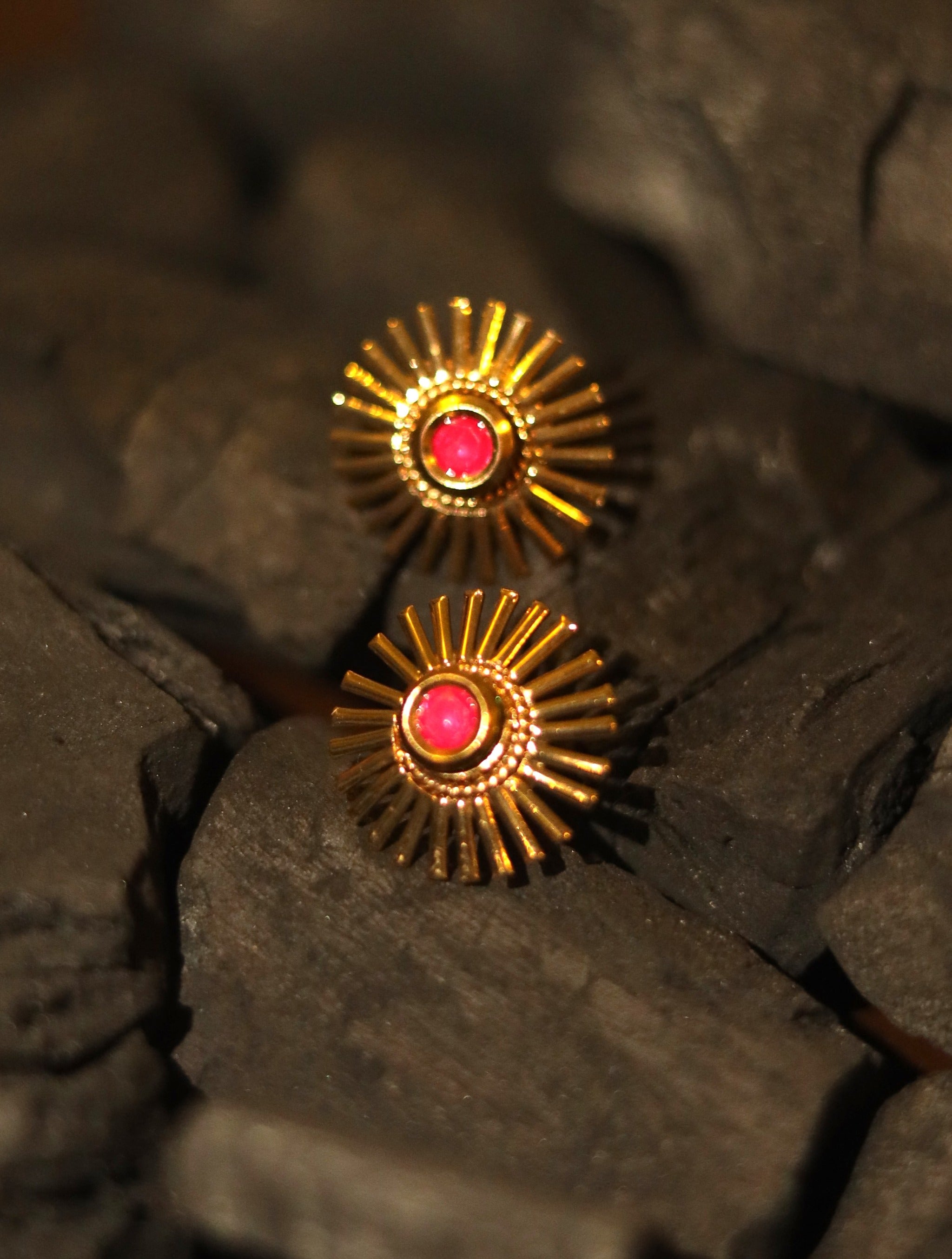 Zircon Sun Stud Earrings with Pearl