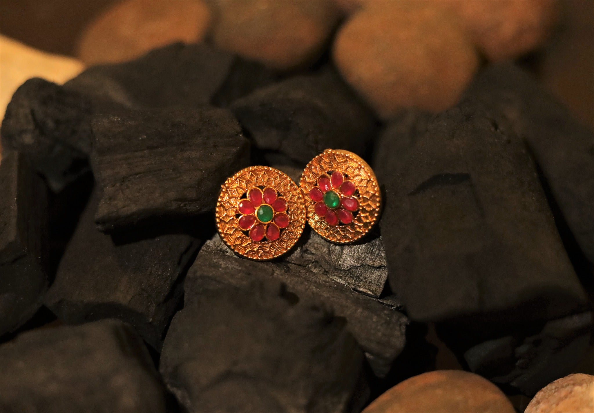 Gold Plated Jadau Earrings