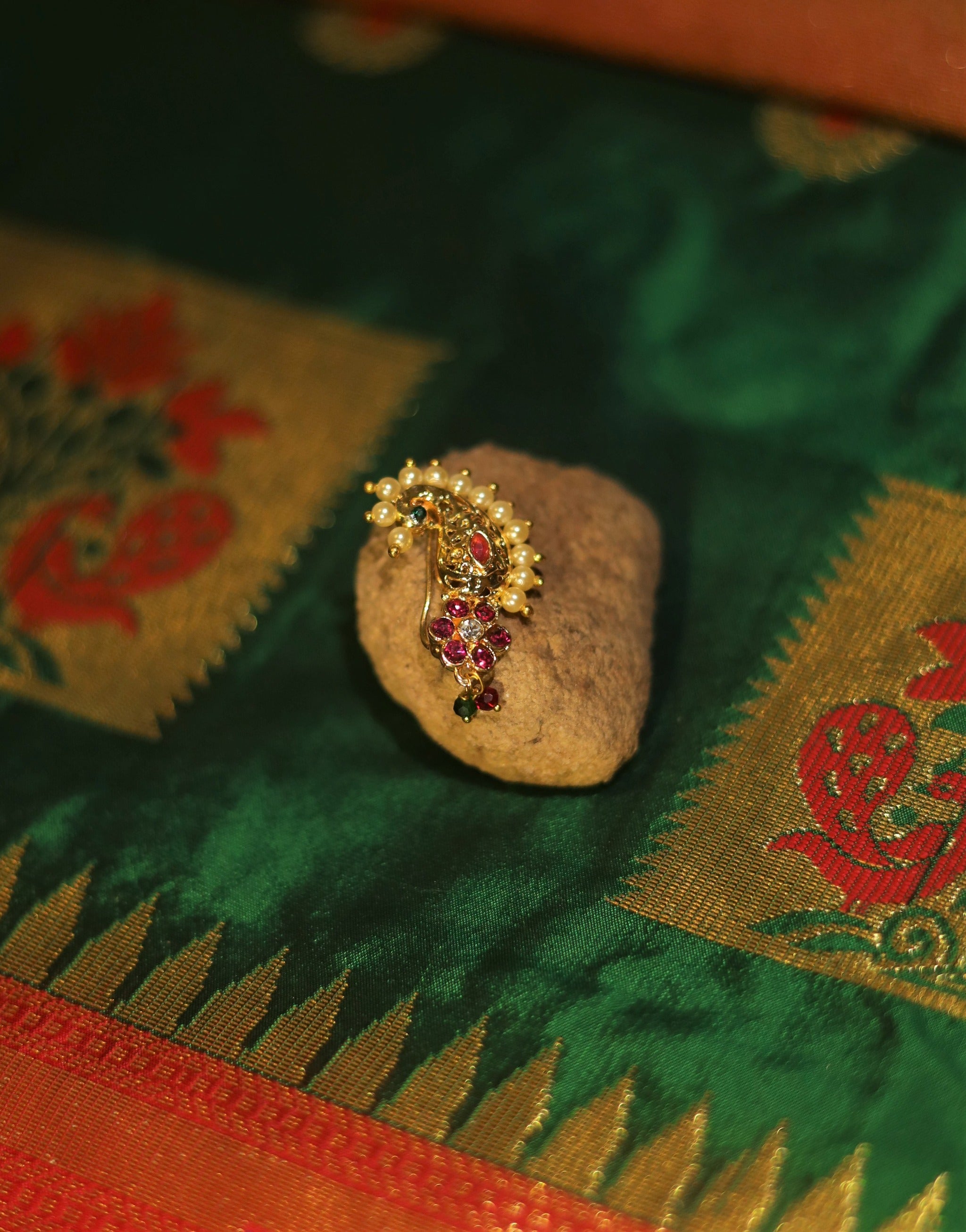 Stunning Gold Plated Peacock Nath