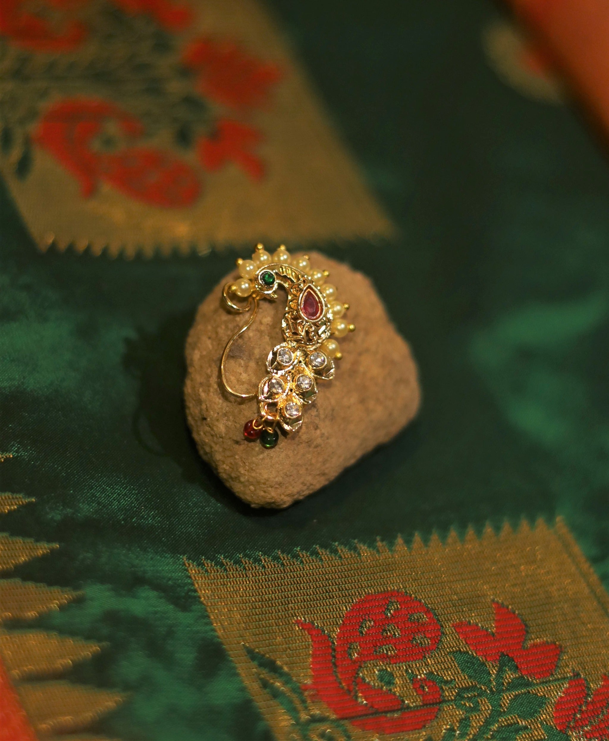 Traditional Gold Plated Peacock Feather Nath