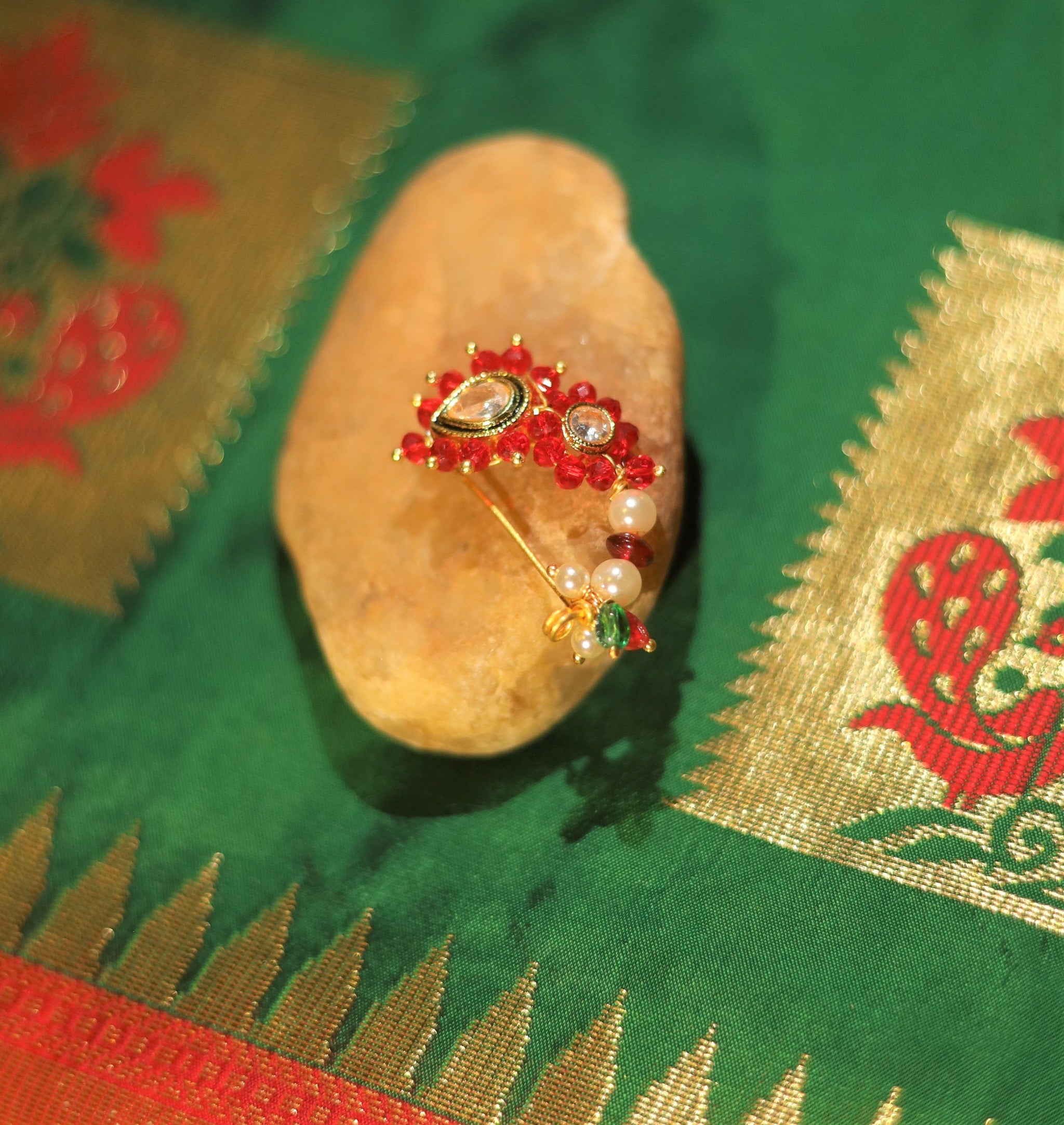 Gold Finished Crystal Maharashtrian Nath