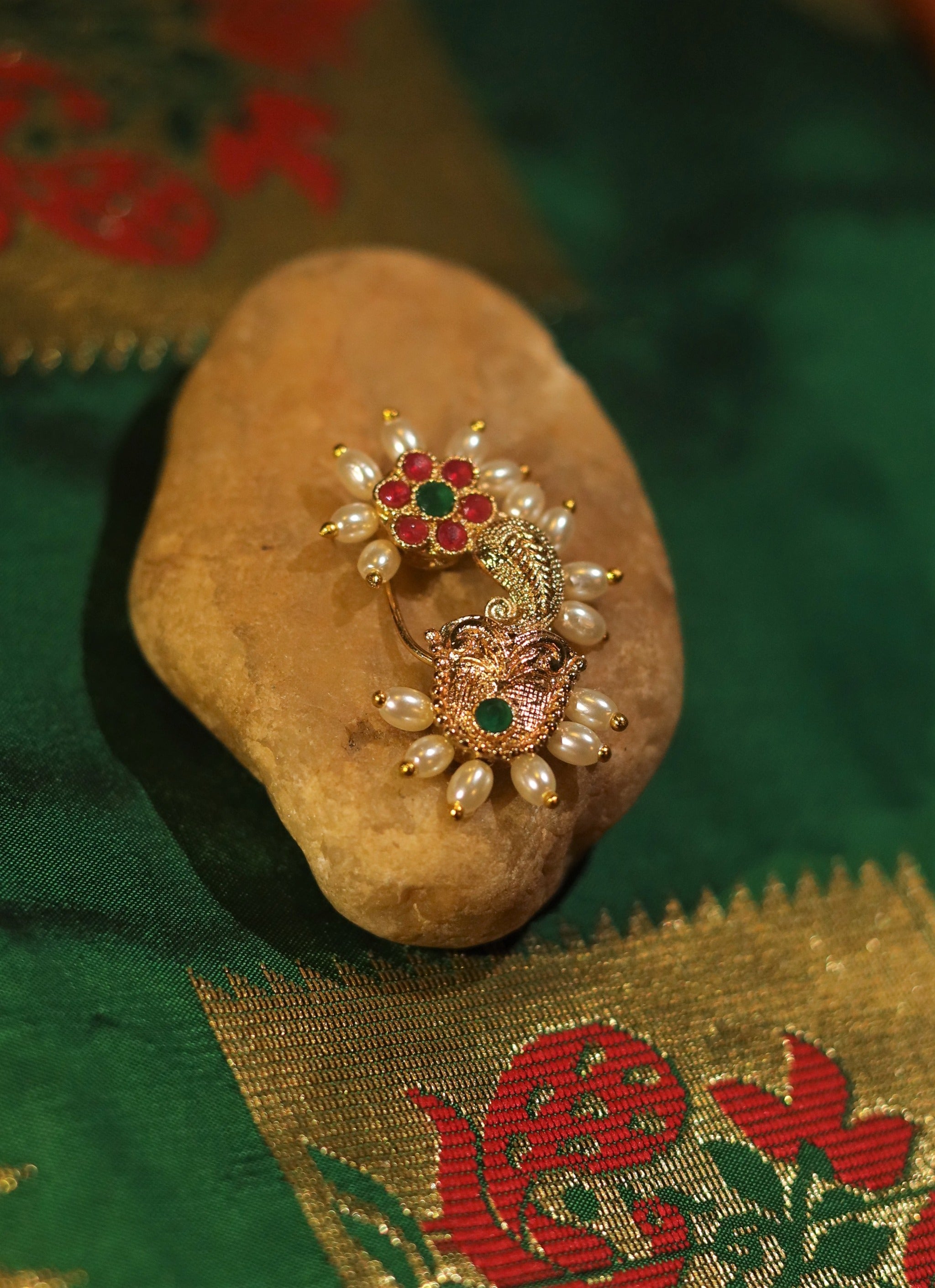 Gold Plated Stone Studded Maharashtrian Nath