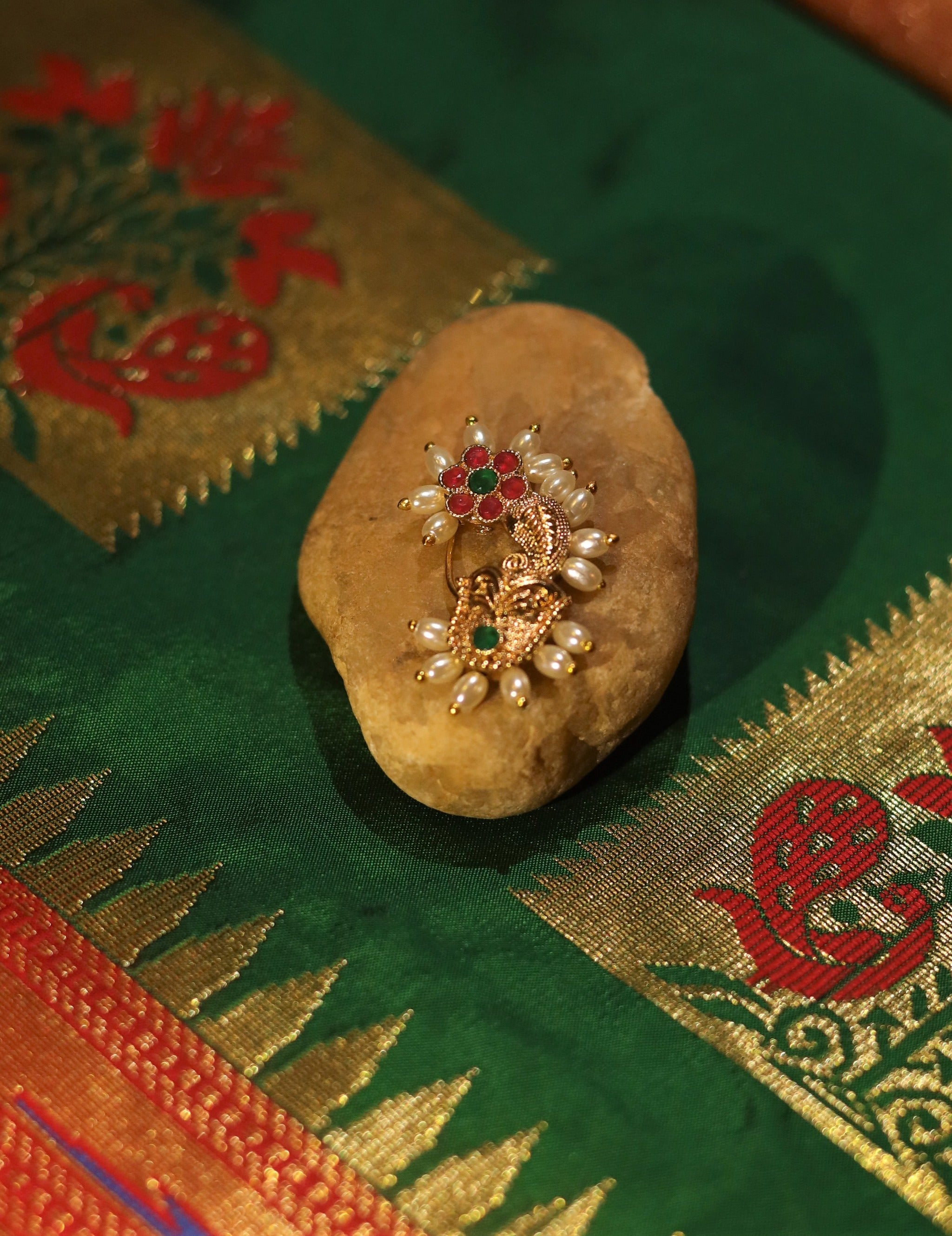 Gold Plated Stone Studded Maharashtrian Nath