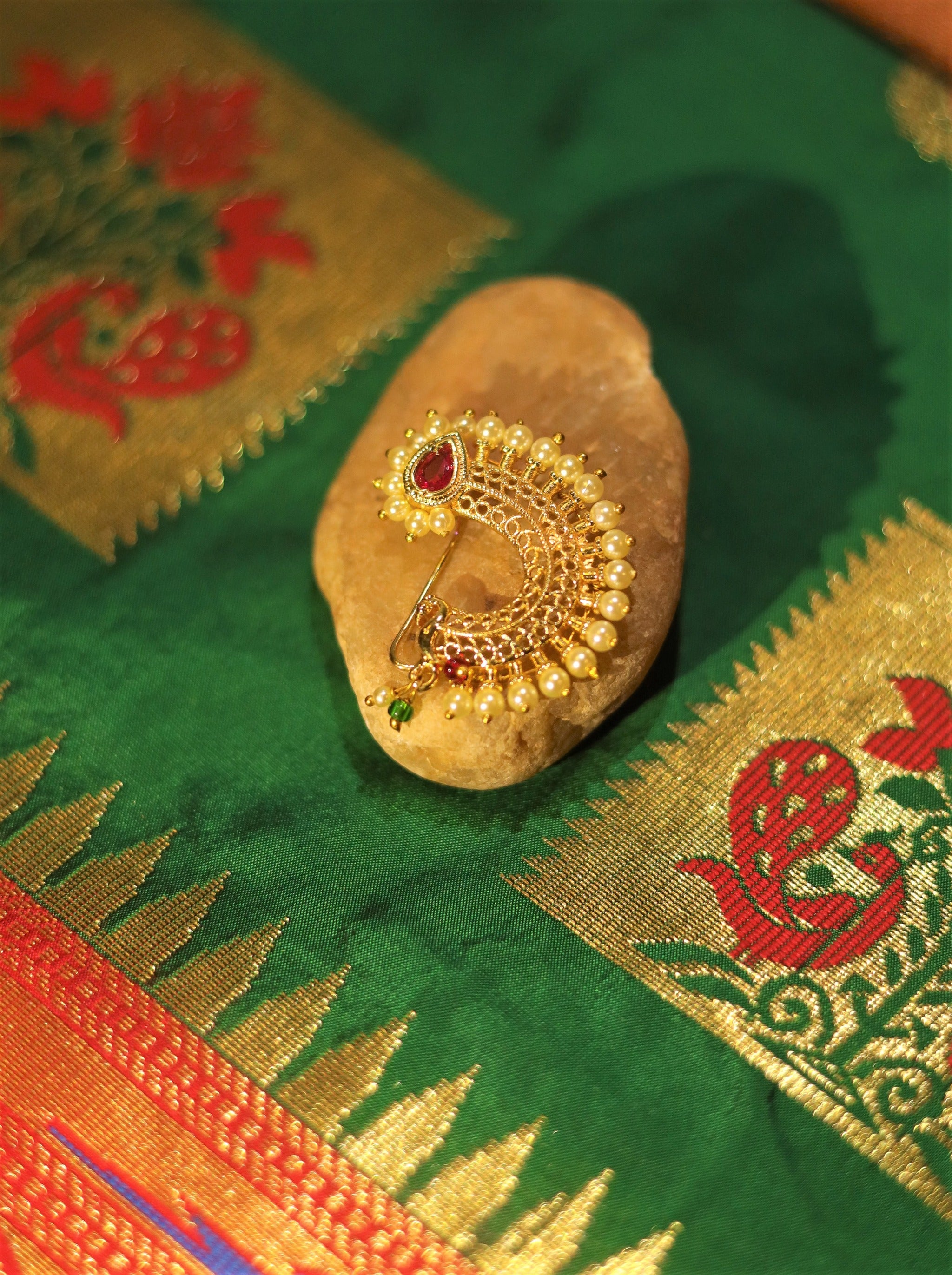 Traditional Maharashtrian Red Stone Nath