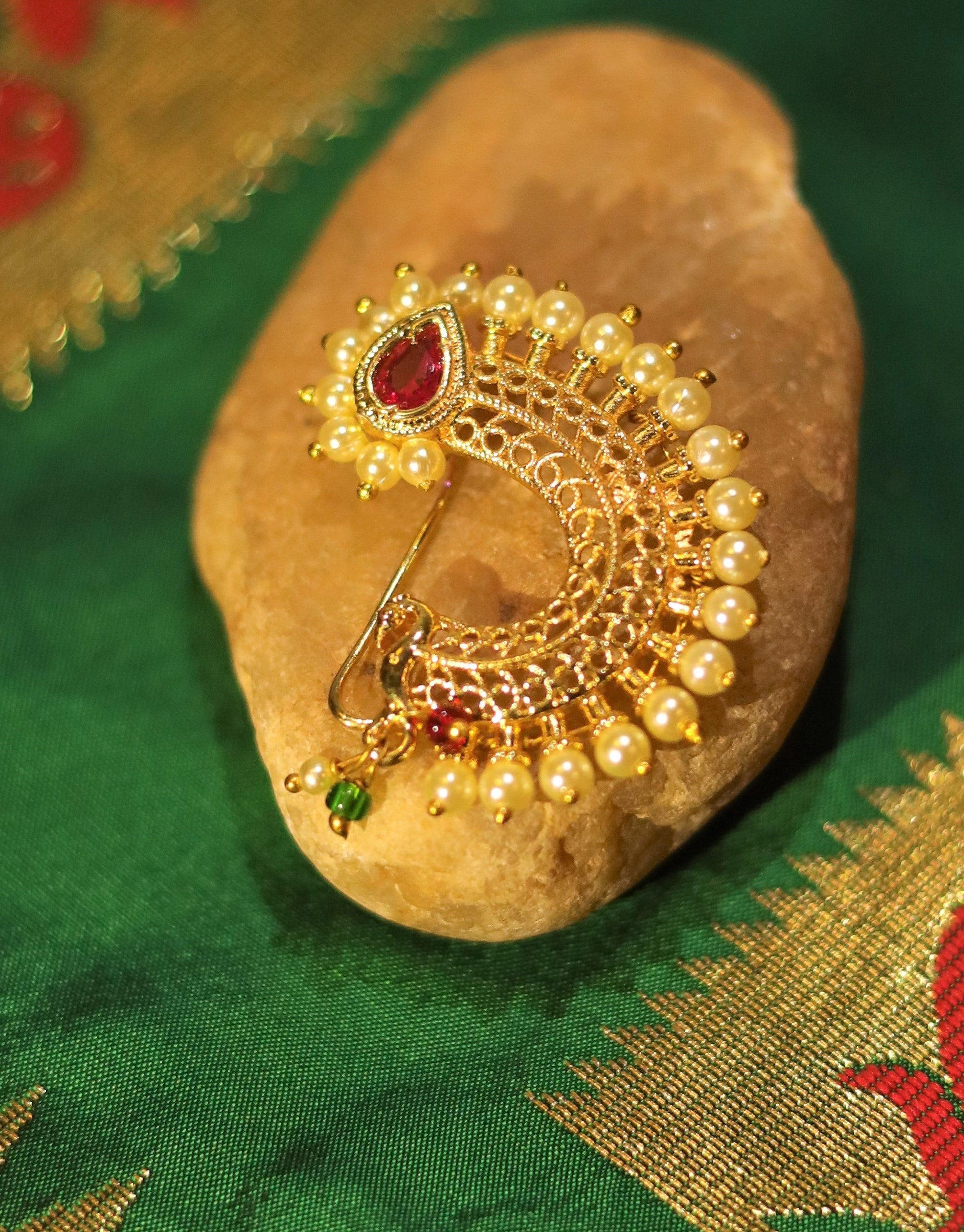 Traditional Maharashtrian Red Stone Nath