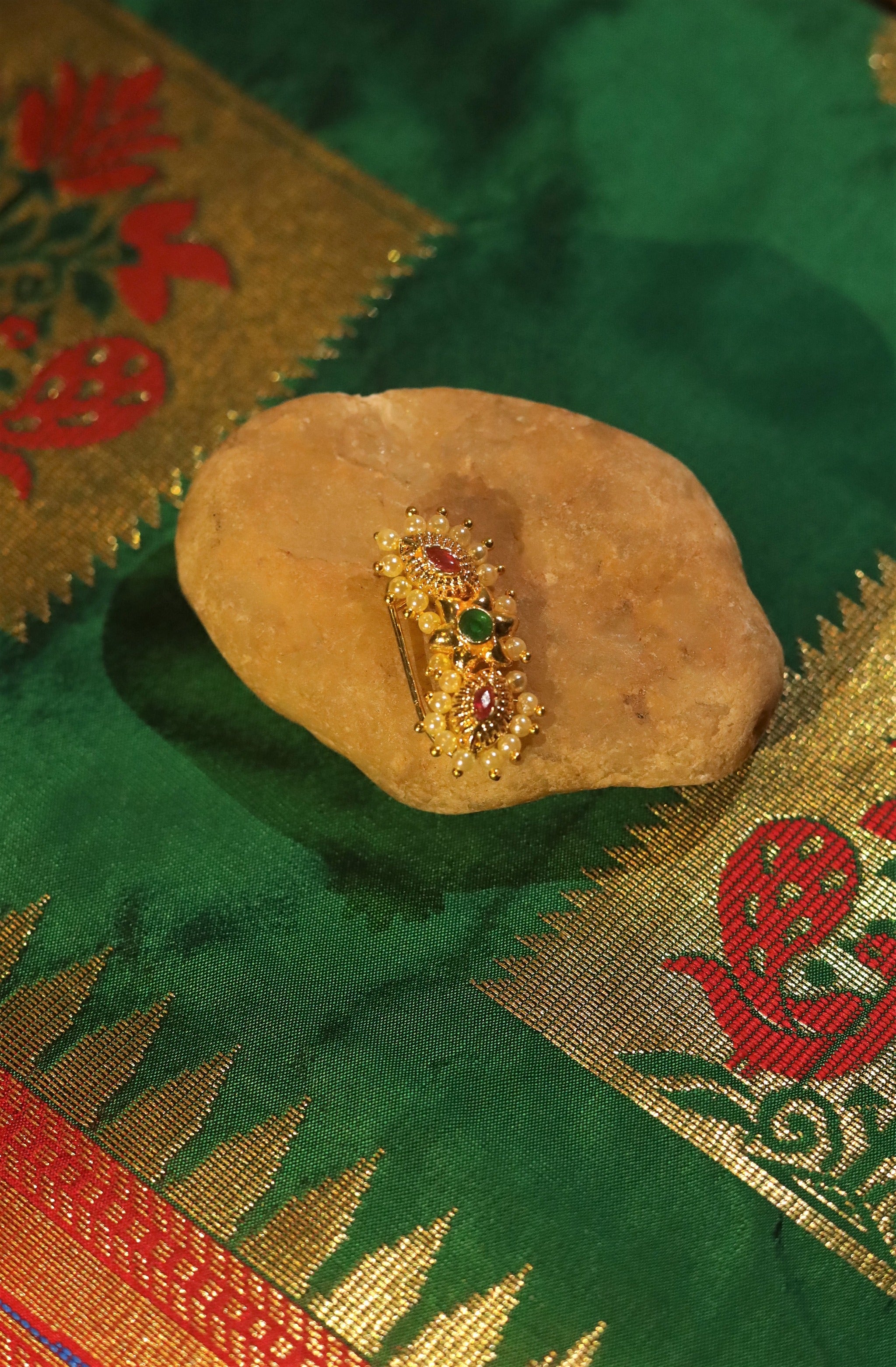 Gold Plated Maharashtrian Bridal Stone Nath