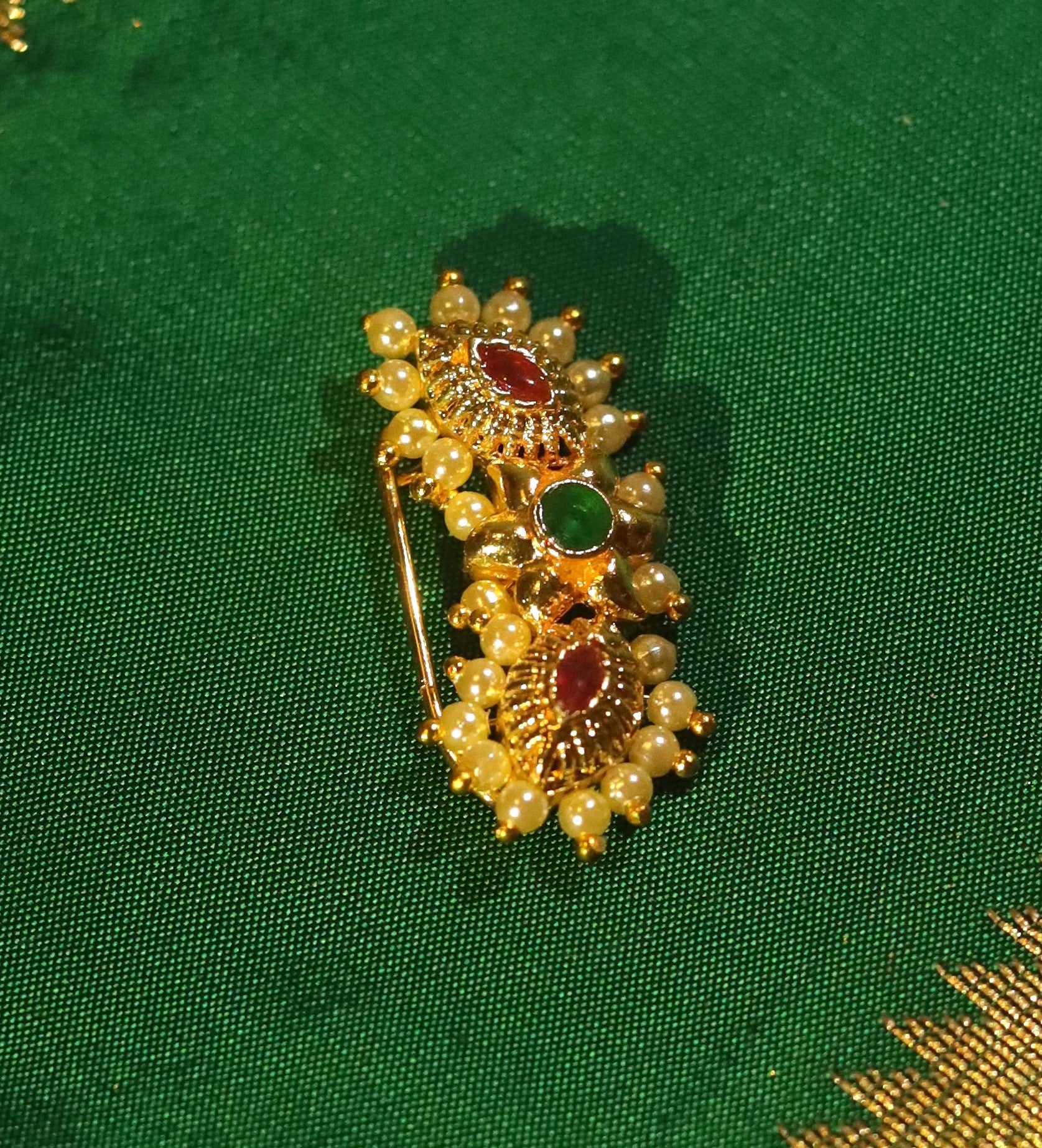 Gold Plated Maharashtrian Bridal Stone Nath