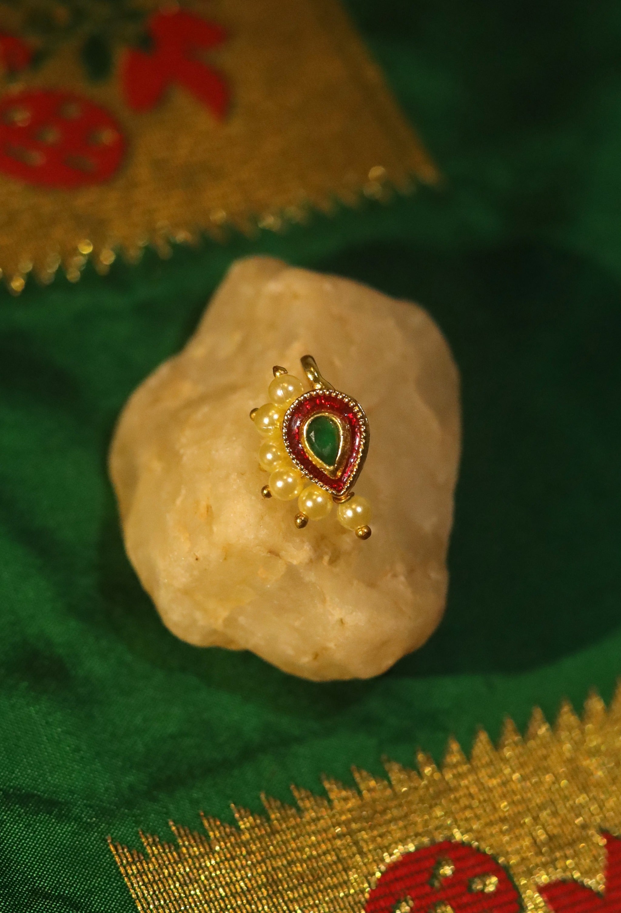 Gold Plated Meenakari Maharashtrian Nath Nose Pin