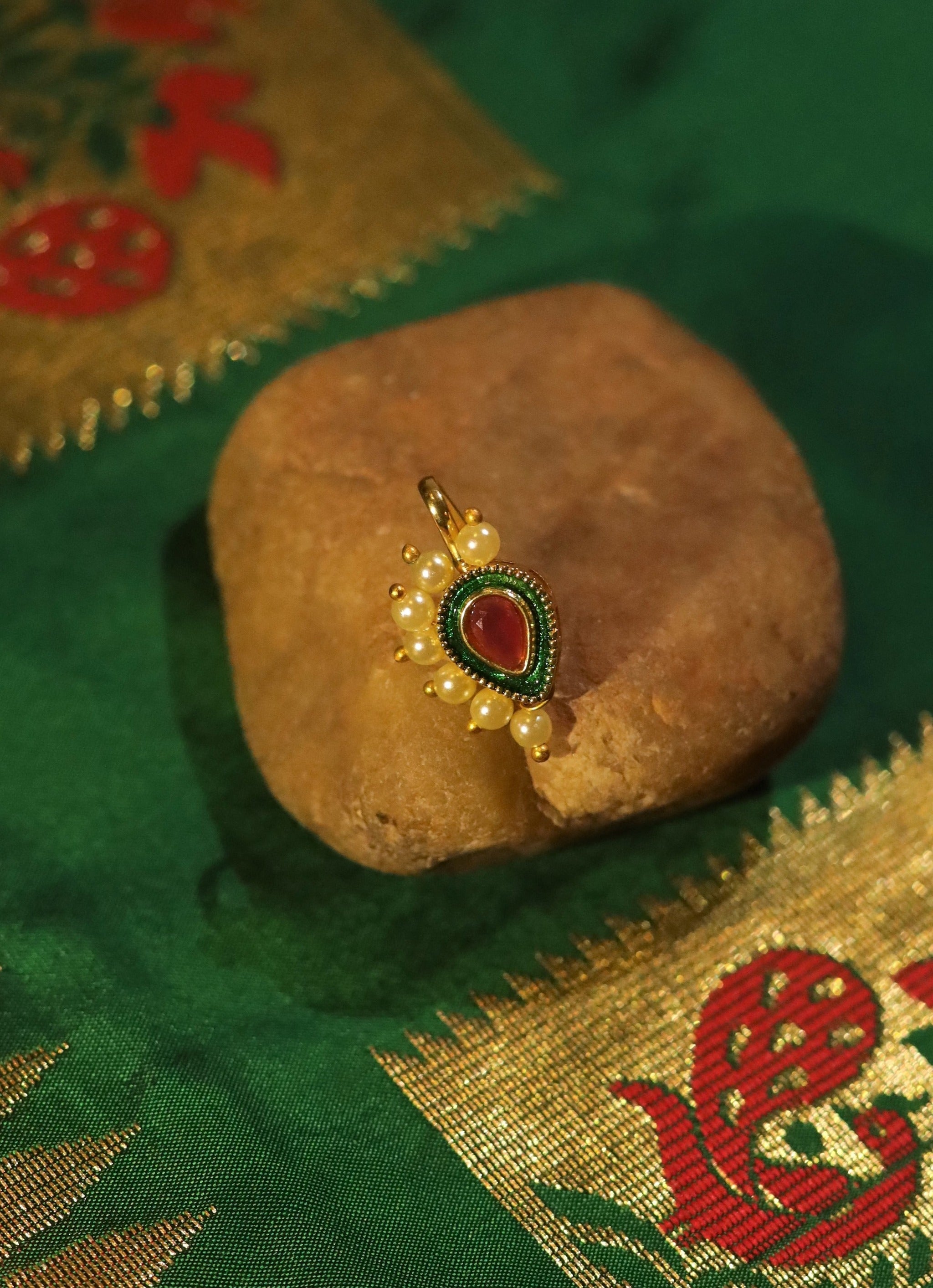 Gold Plated Meenakari Maharashtrian Nath Nose Pin