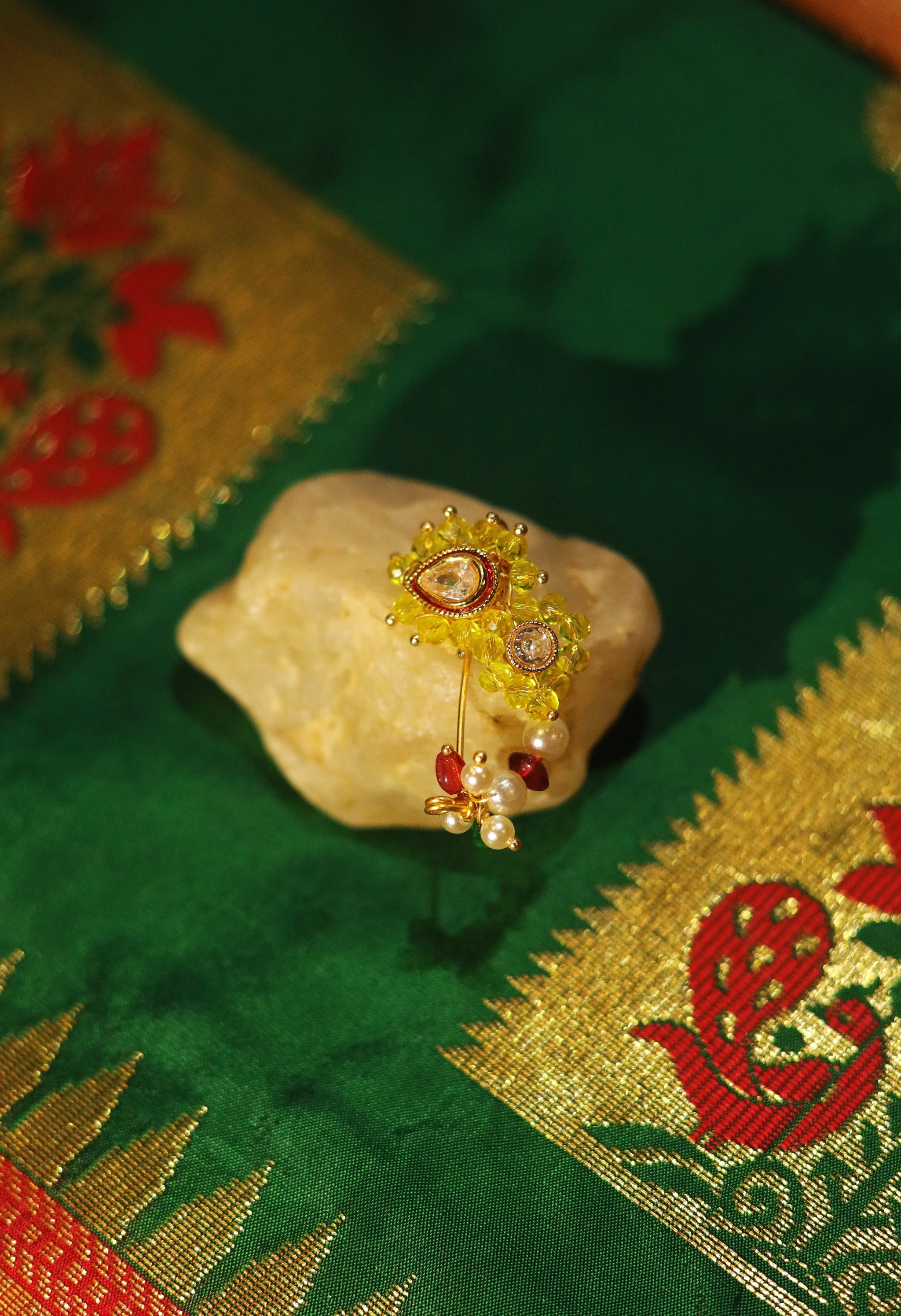 Gold Finished Crystal Maharashtrian Nath