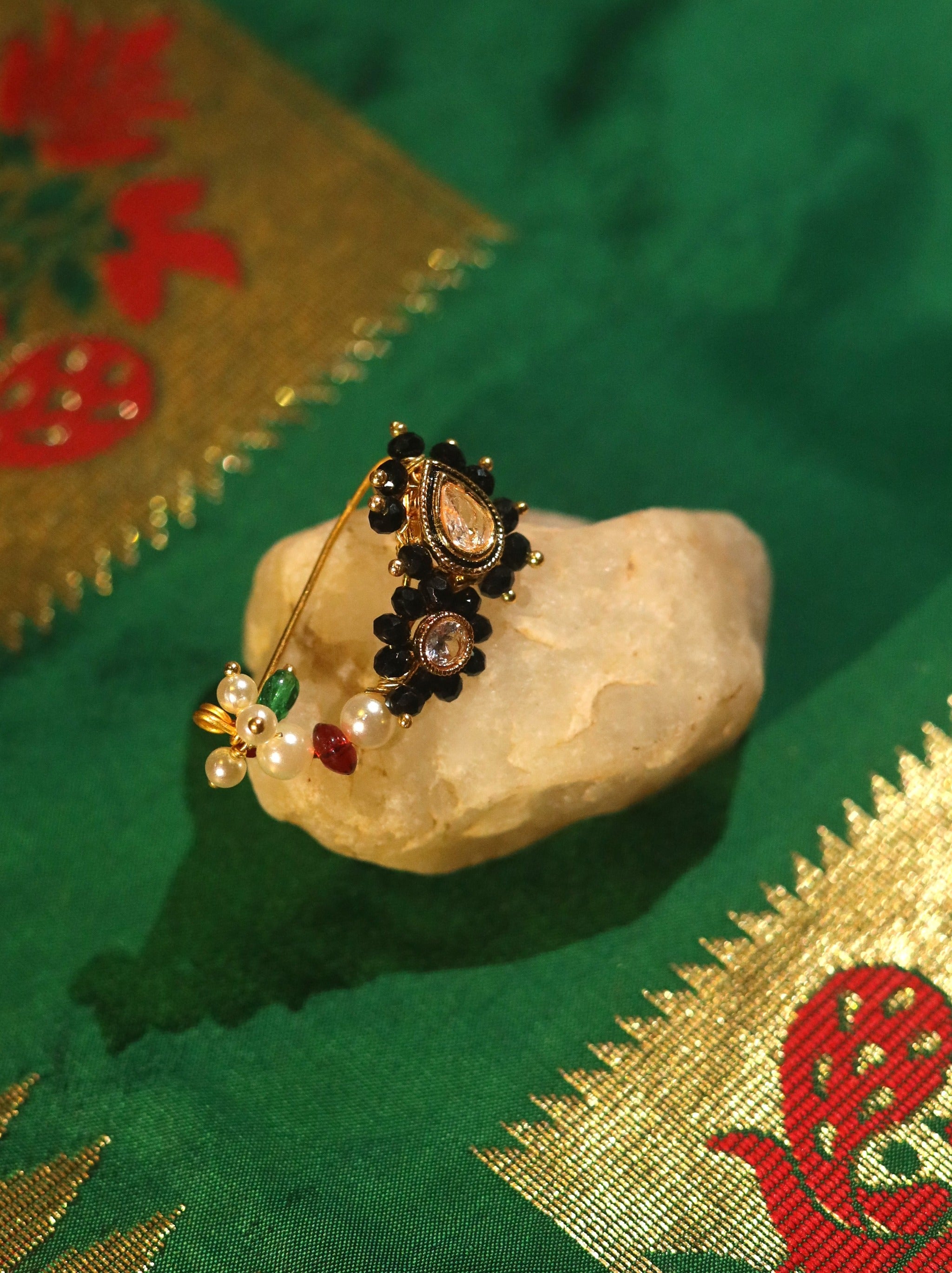 Gold Finished Crystal Maharashtrian Nath