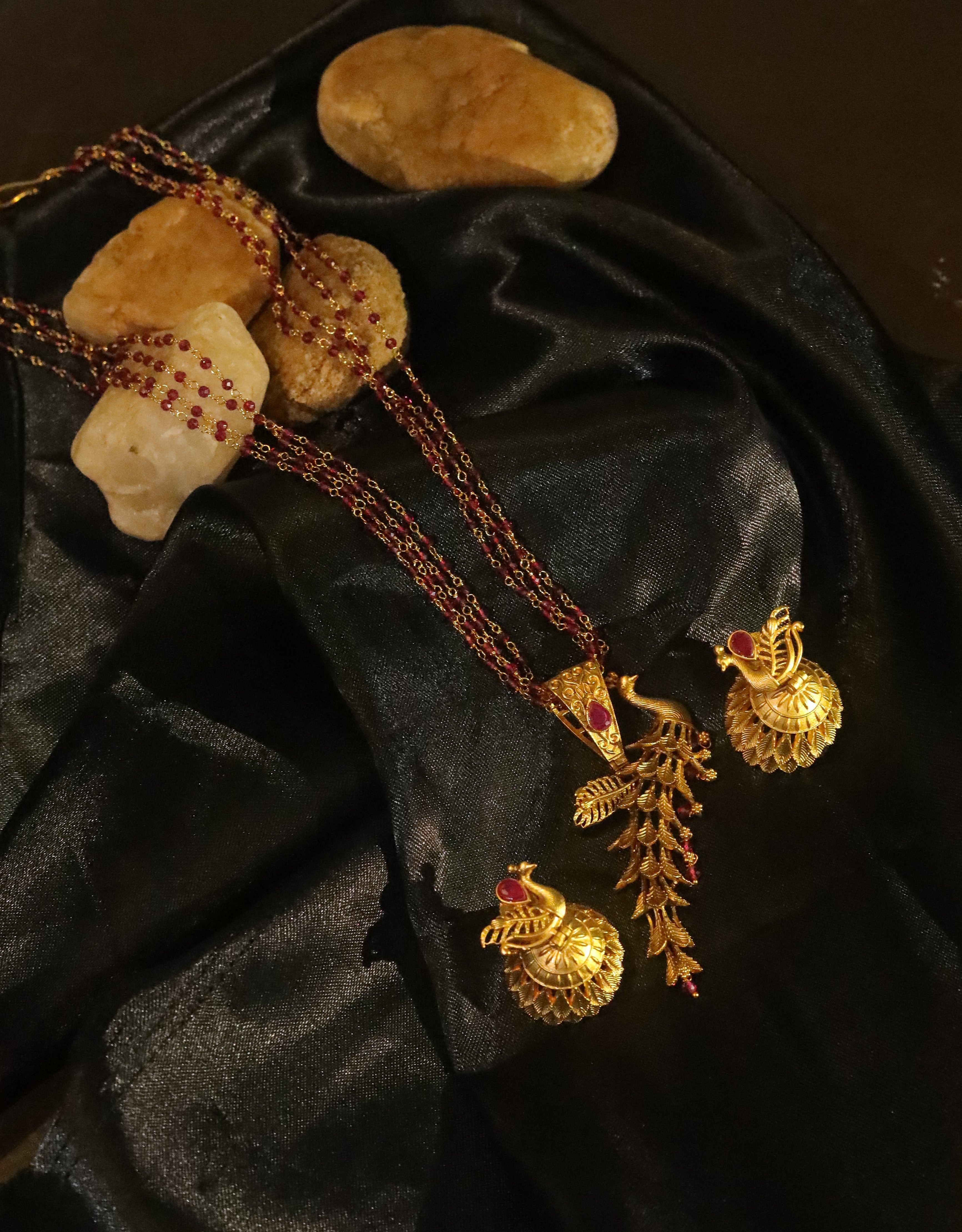Gold Plated Stone Studded Peacock Necklace Set for Women