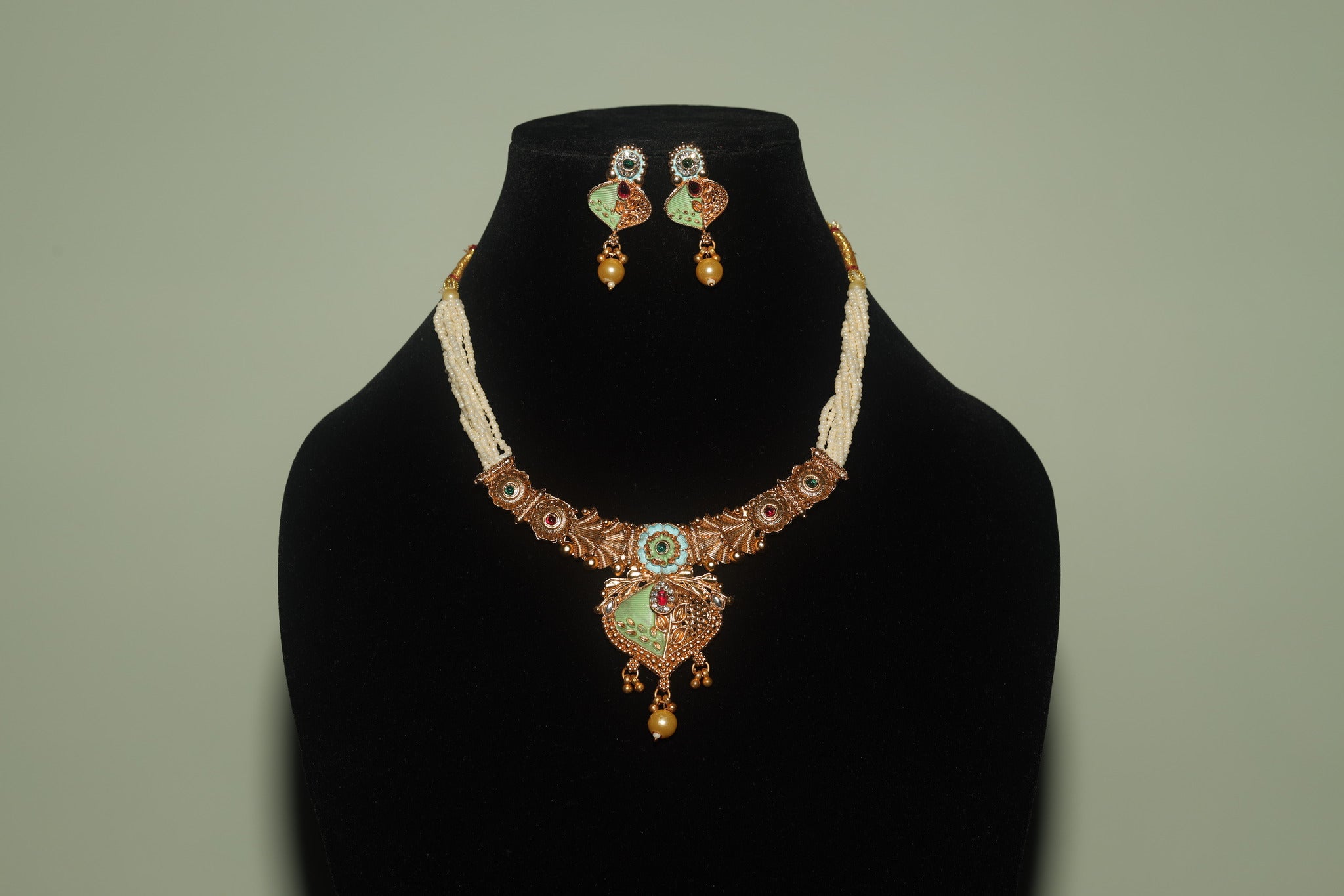 Traditional Rajwadi Motihar Meenakari Necklace Set for Women