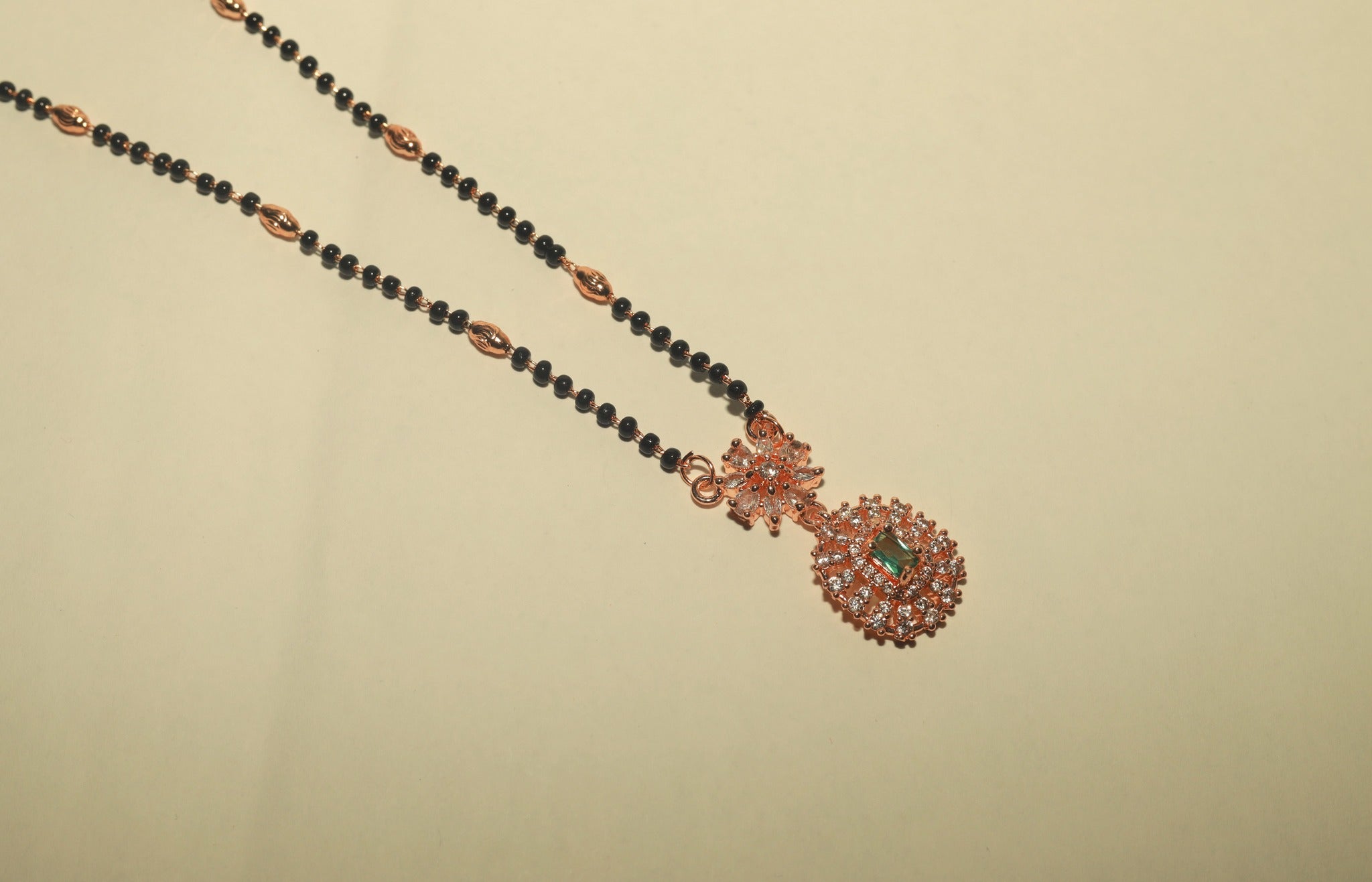 Gold Plated American Diamond Green Stone Mangalsutra For Women