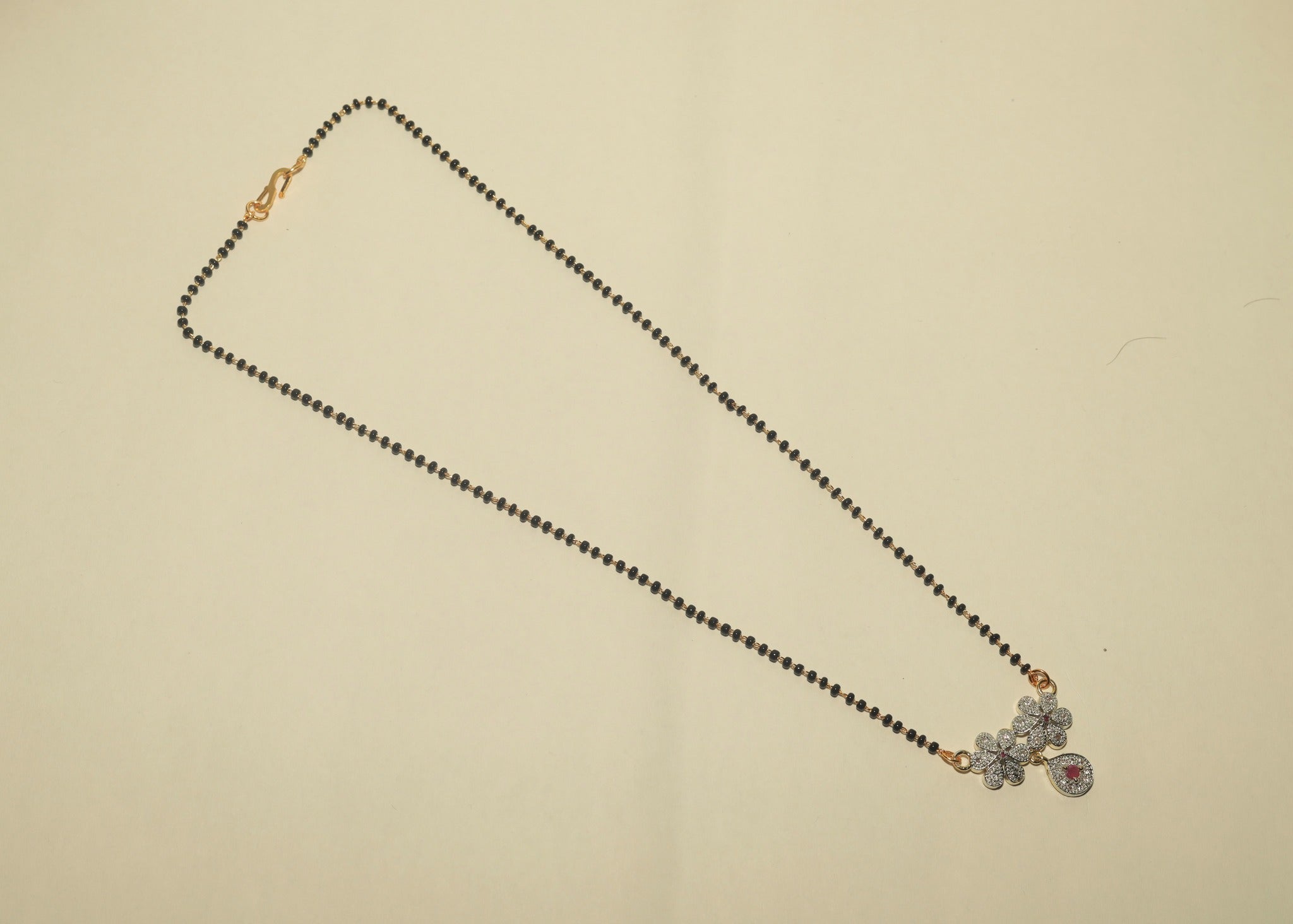 Gold Plated Traditional Single Line American Diamond Pendant Mangalsutra For Women