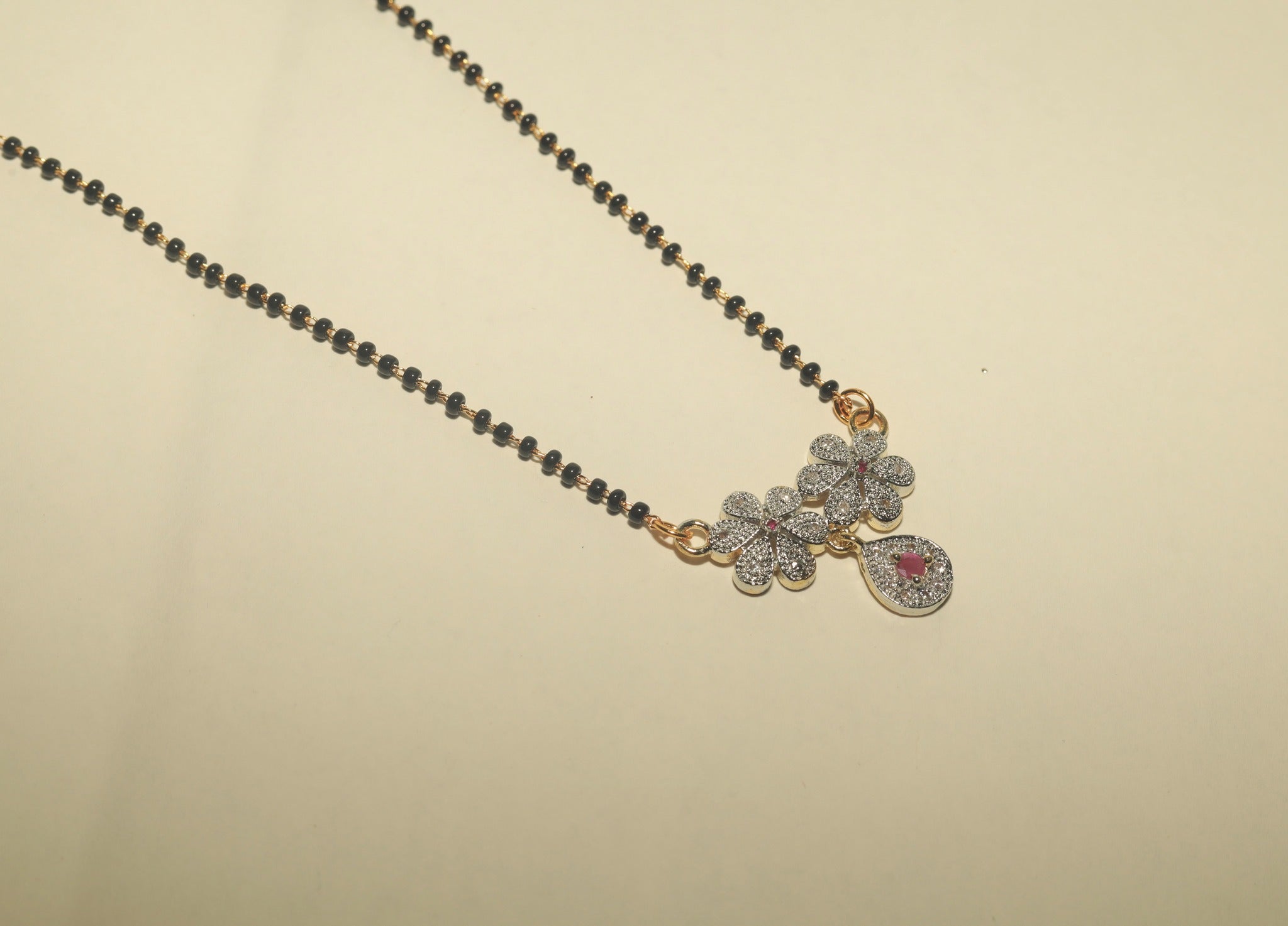 Gold Plated Traditional Single Line American Diamond Pendant Mangalsutra For Women