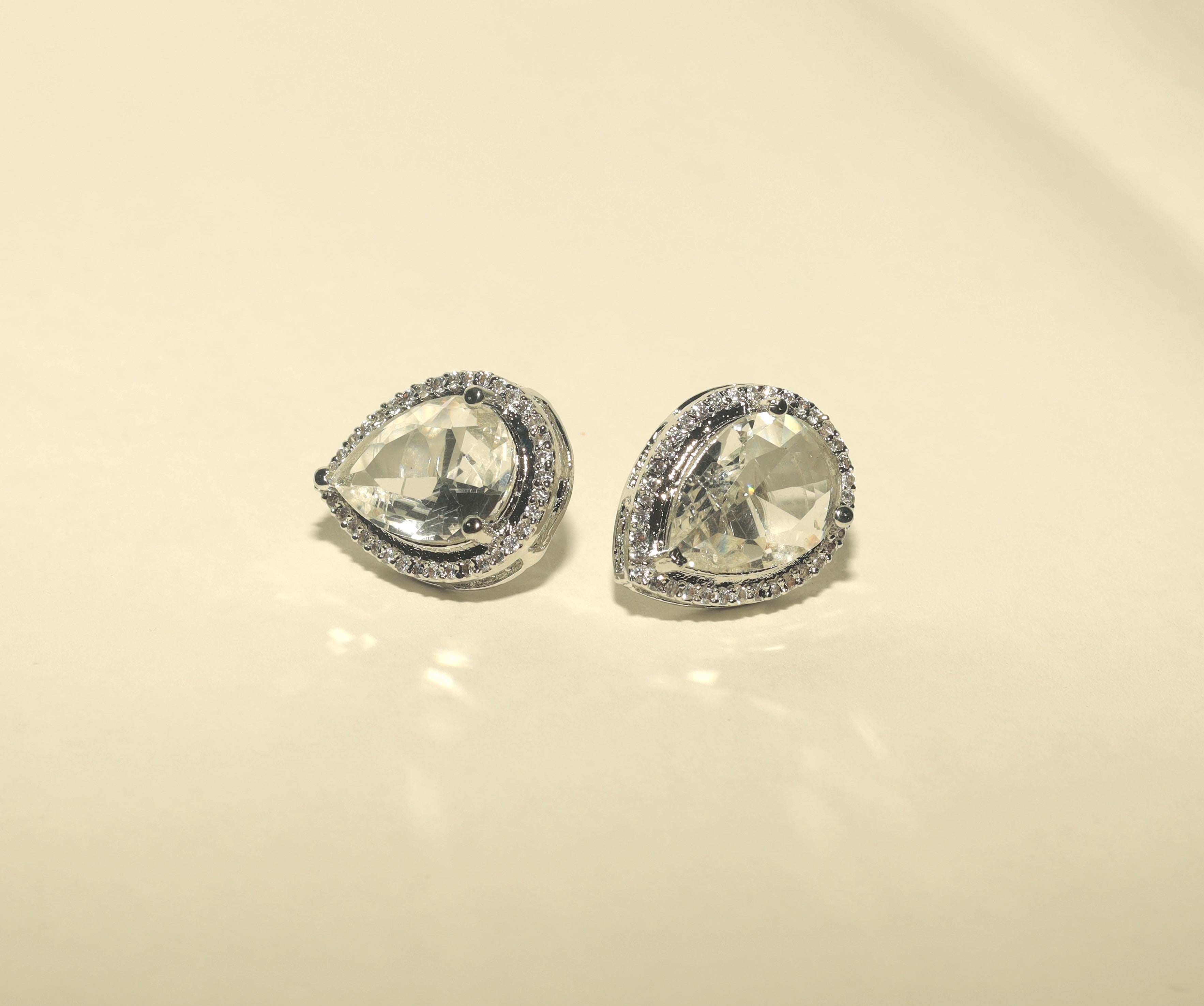 Silver Polish Stone Studded Earrings For Women