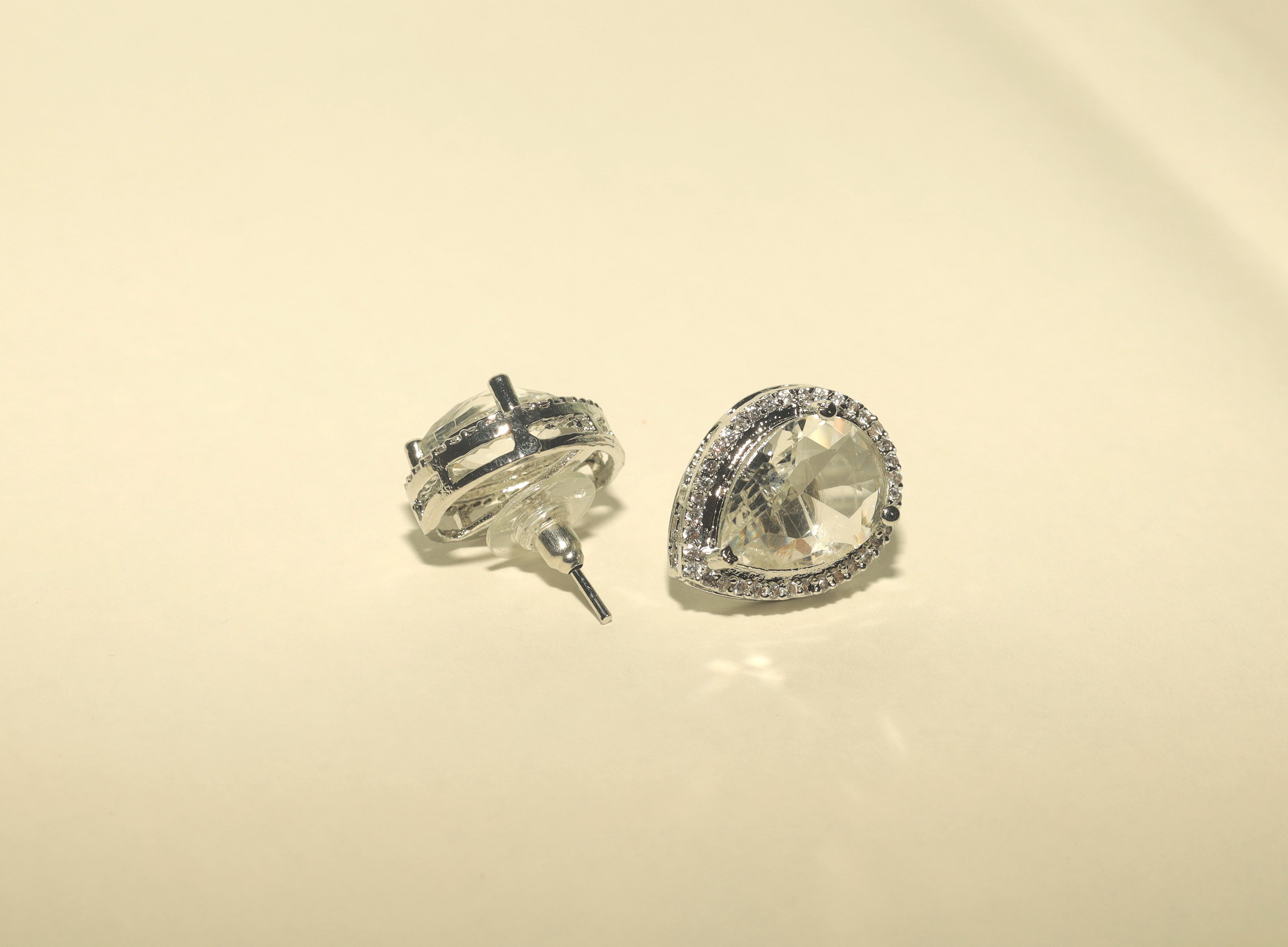 Silver Polish Stone Studded Earrings For Women