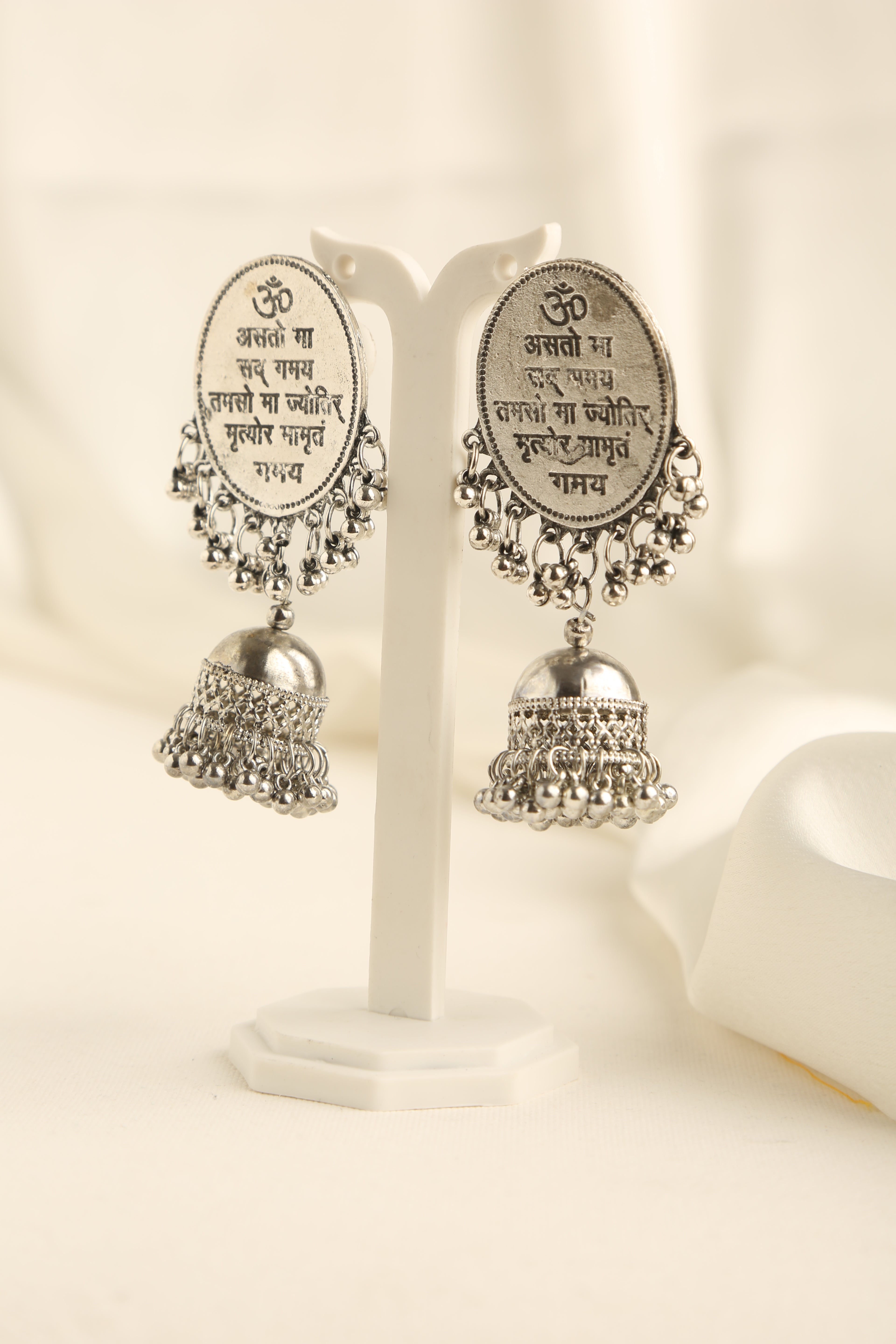 Oxidised Silver-Plated Textured Dome Shaped Jhumkas