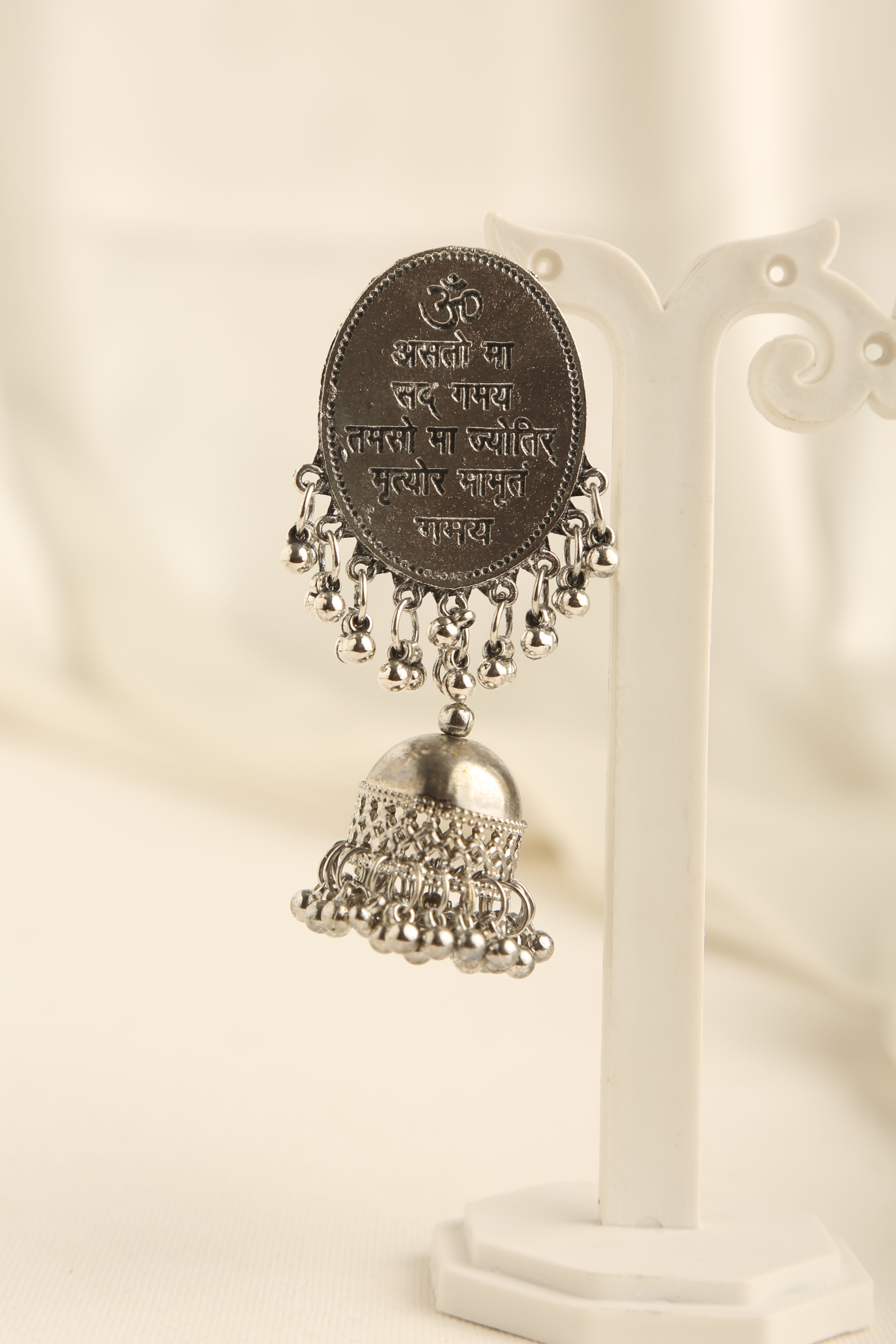 Oxidised Silver-Plated Textured Dome Shaped Jhumkas