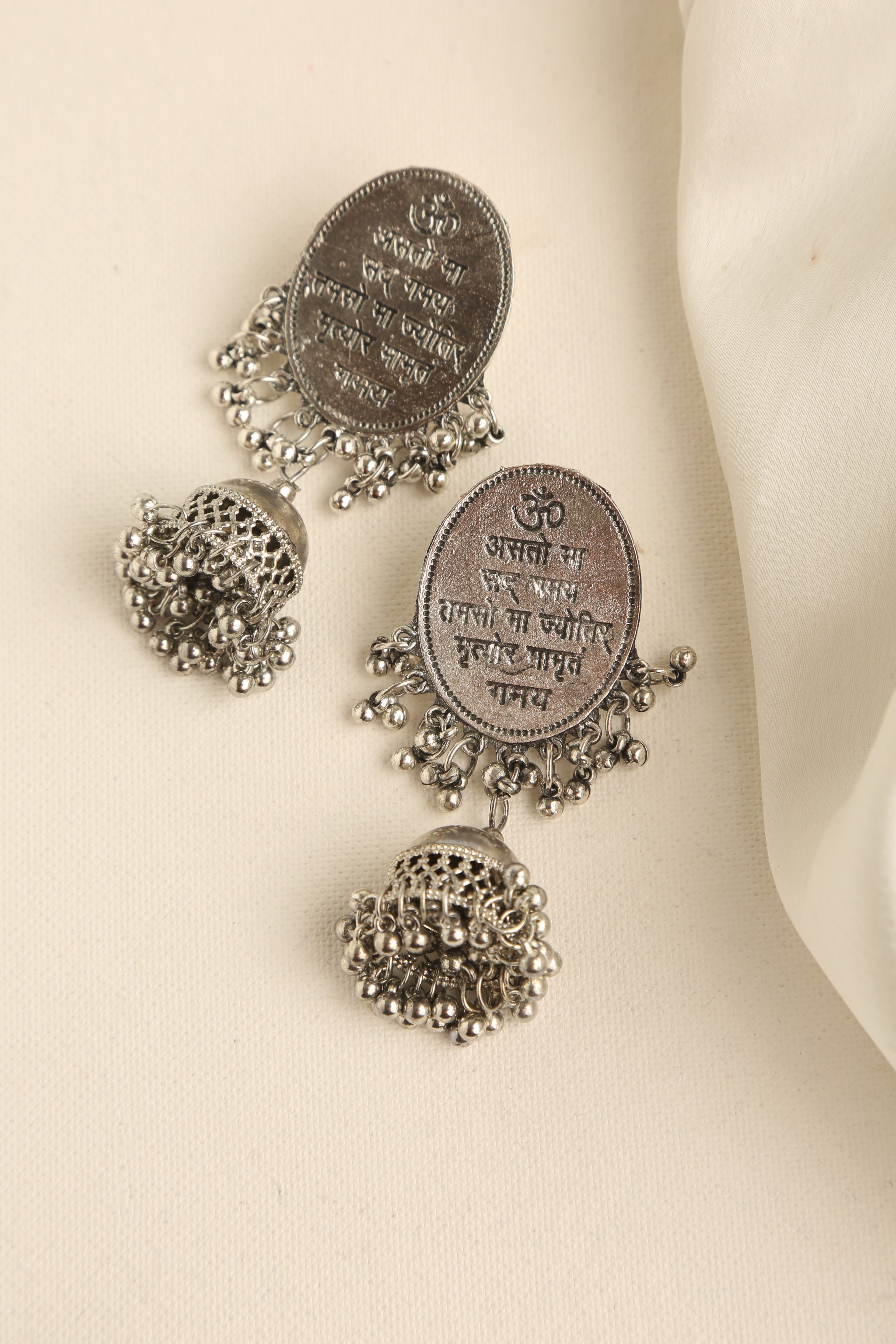 Oxidised Silver-Plated Textured Dome Shaped Jhumkas