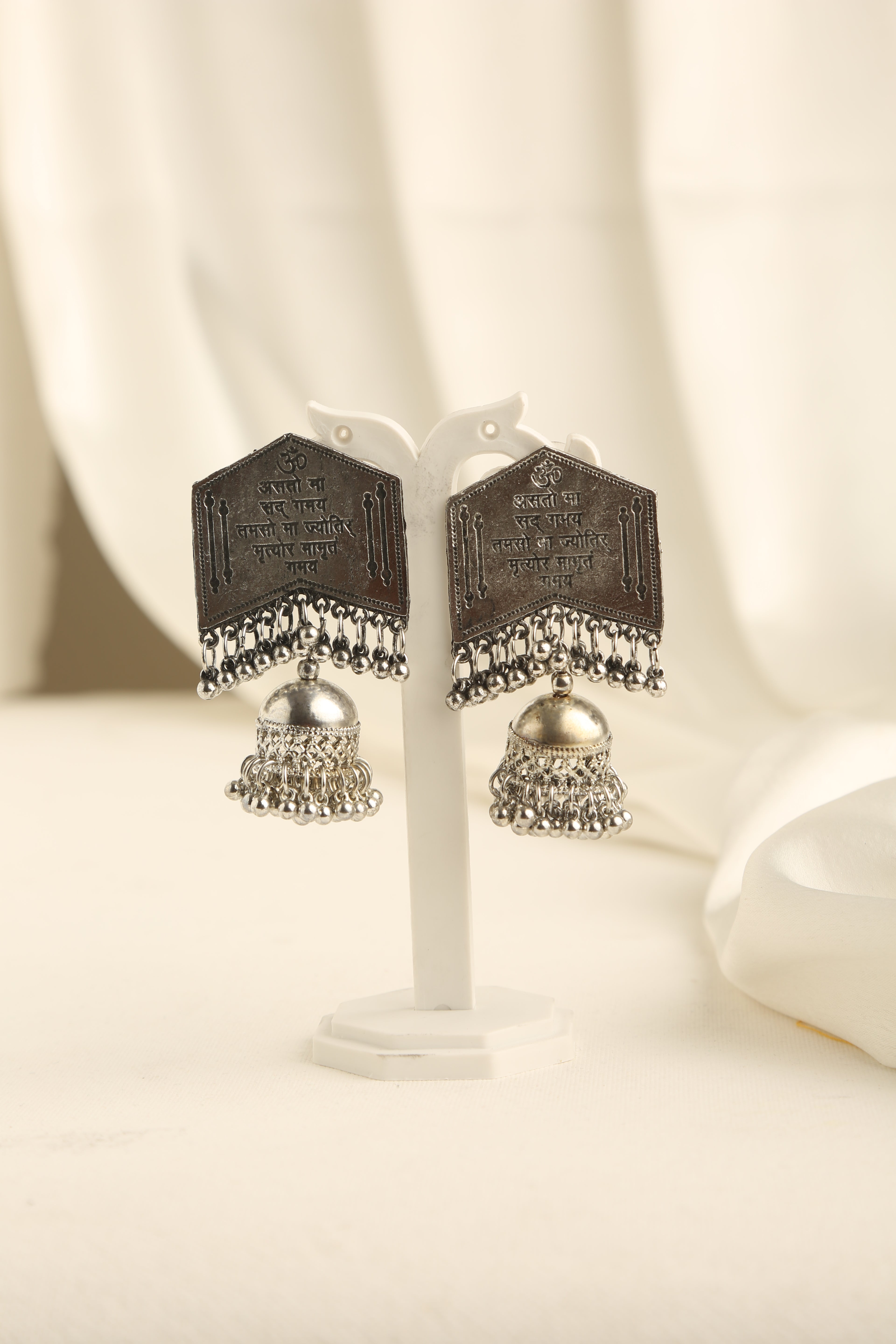 Oxidised Silver-Plated Textured Dome Shaped Jhumkas