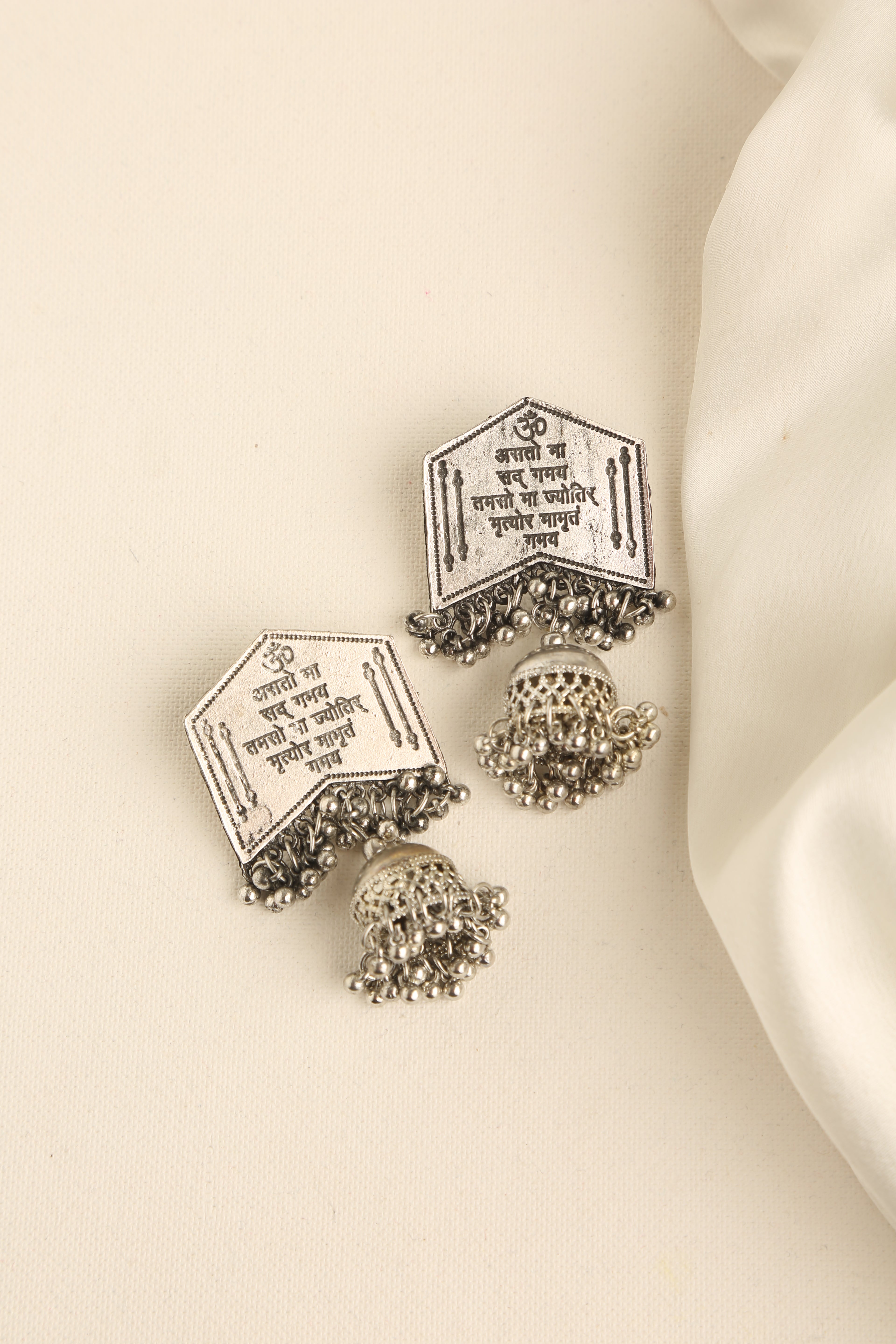 Oxidised Silver-Plated Textured Dome Shaped Jhumkas