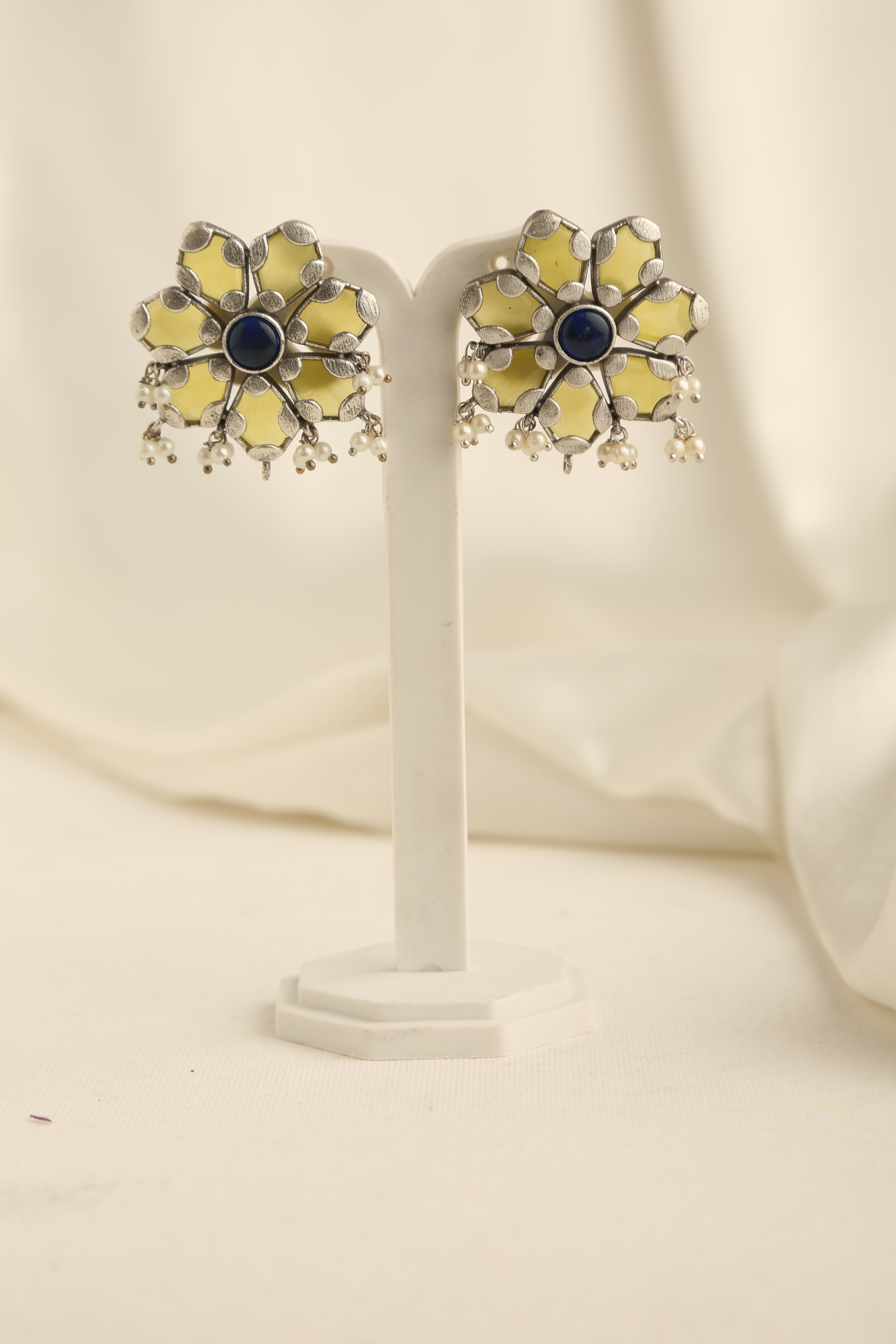 Silver Plated Monalisa Stud Earrings for Women