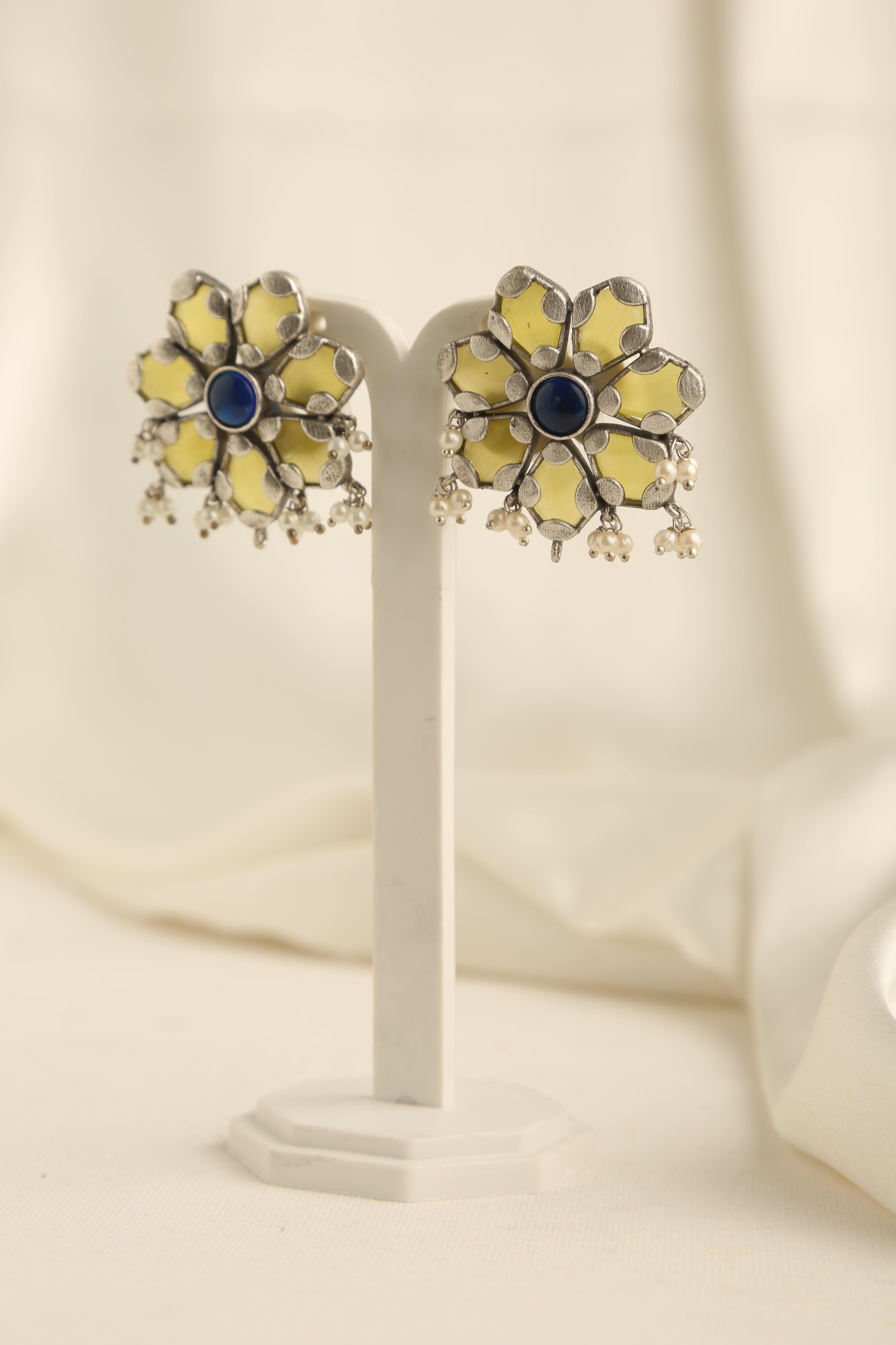 Silver Plated Monalisa Stud Earrings for Women