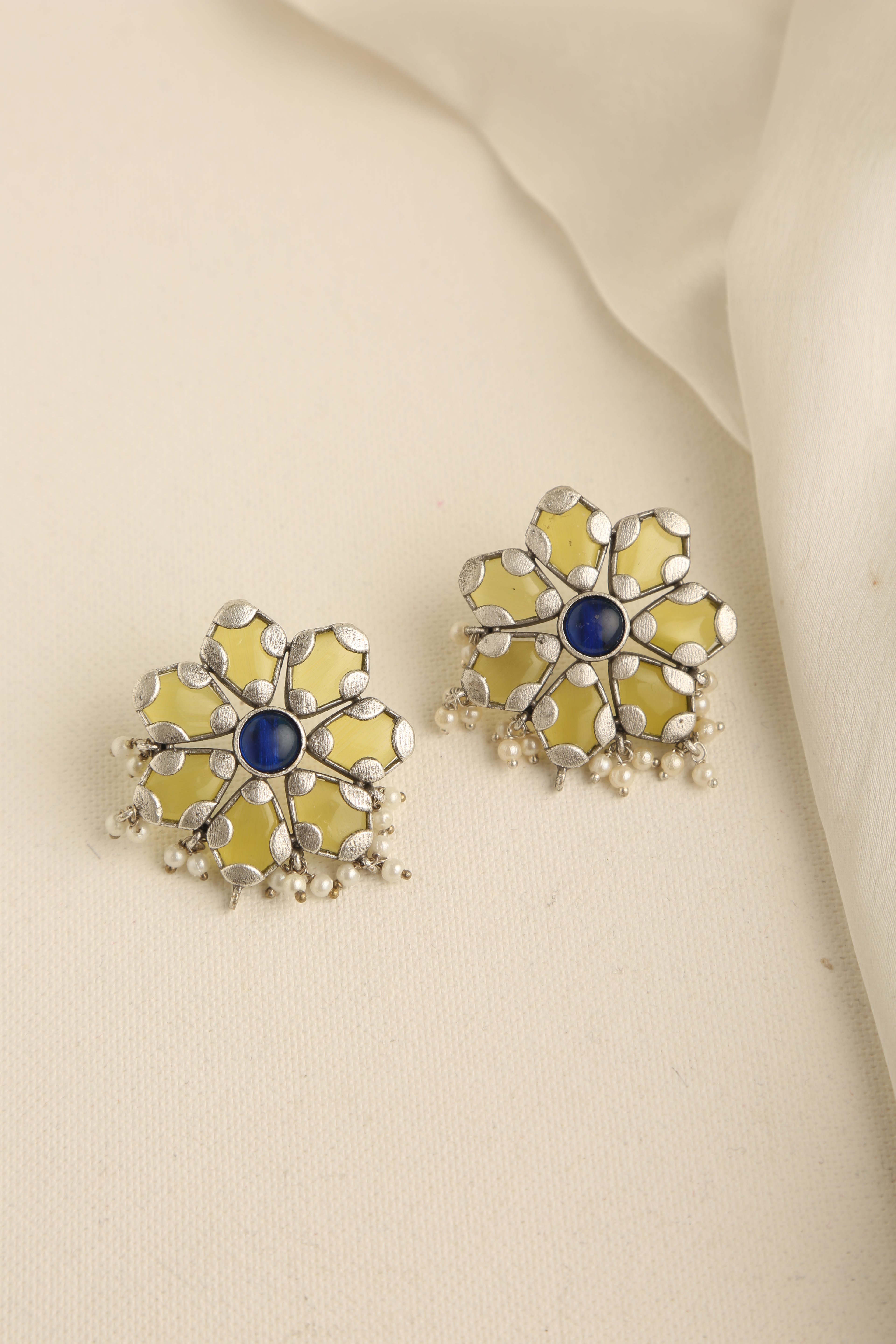 Silver Plated Monalisa Stud Earrings for Women