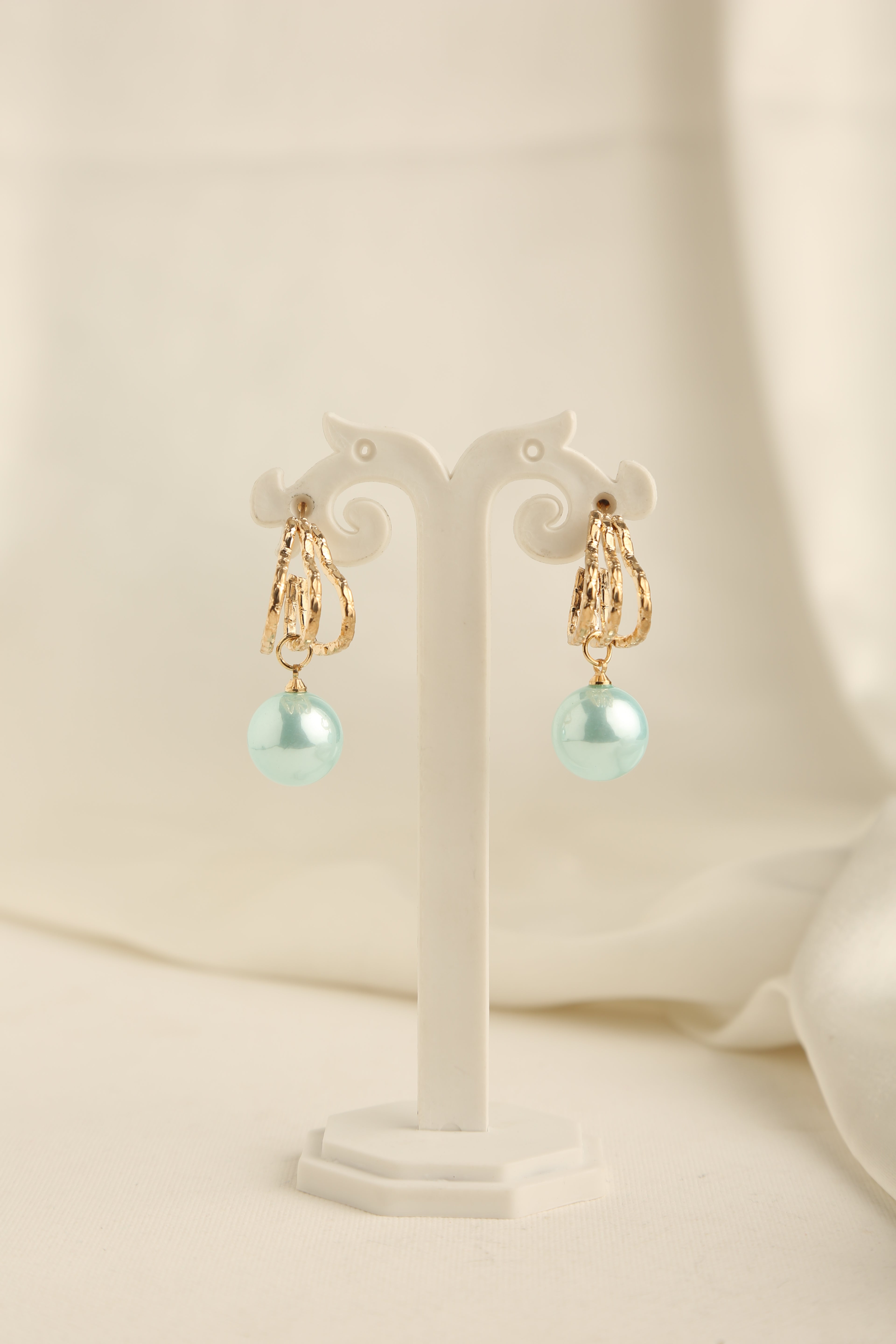 Gold Polish Heart Shaped Single Pearl Earrings for Women