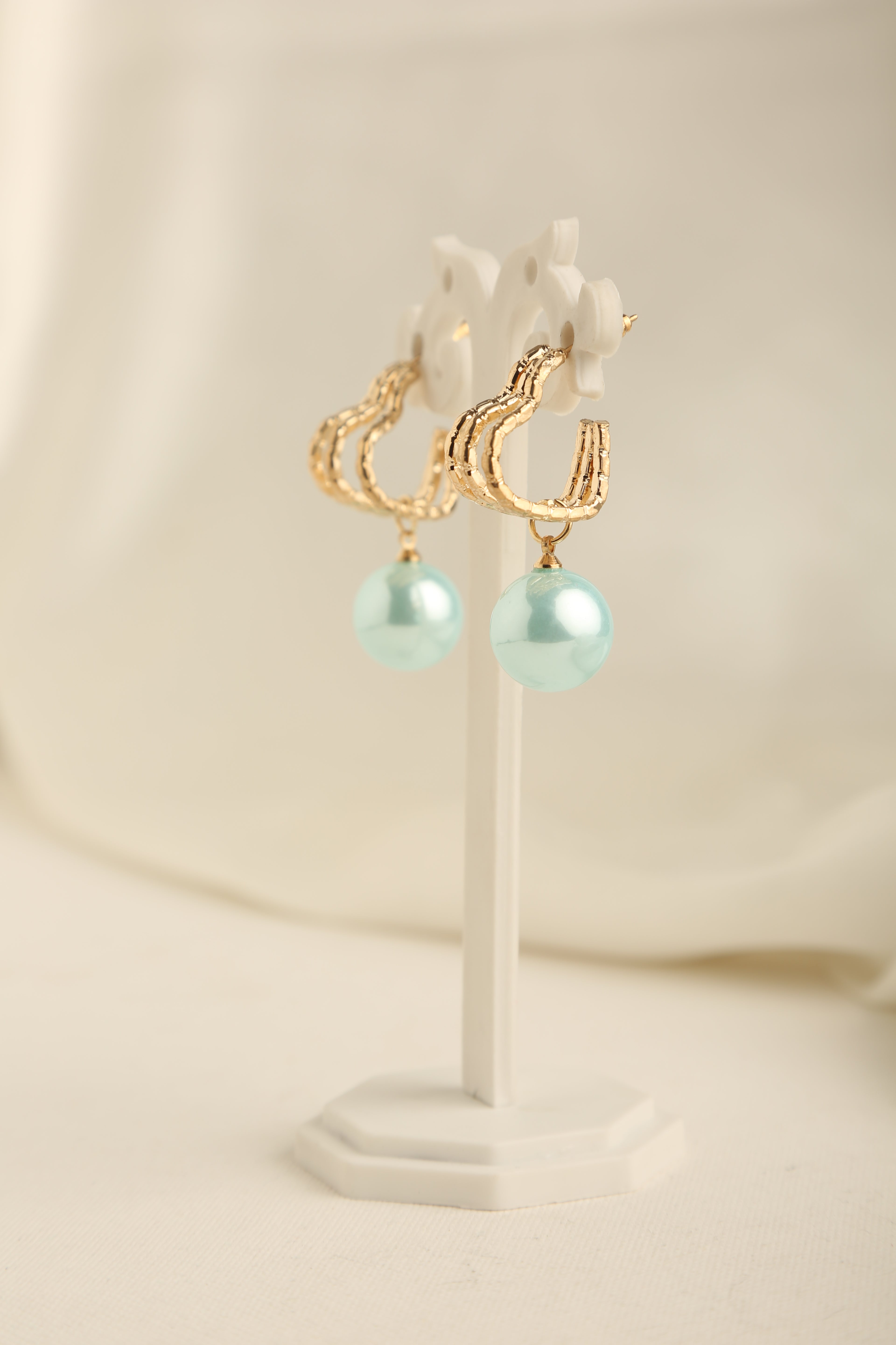 Gold Polish Heart Shaped Single Pearl Earrings for Women