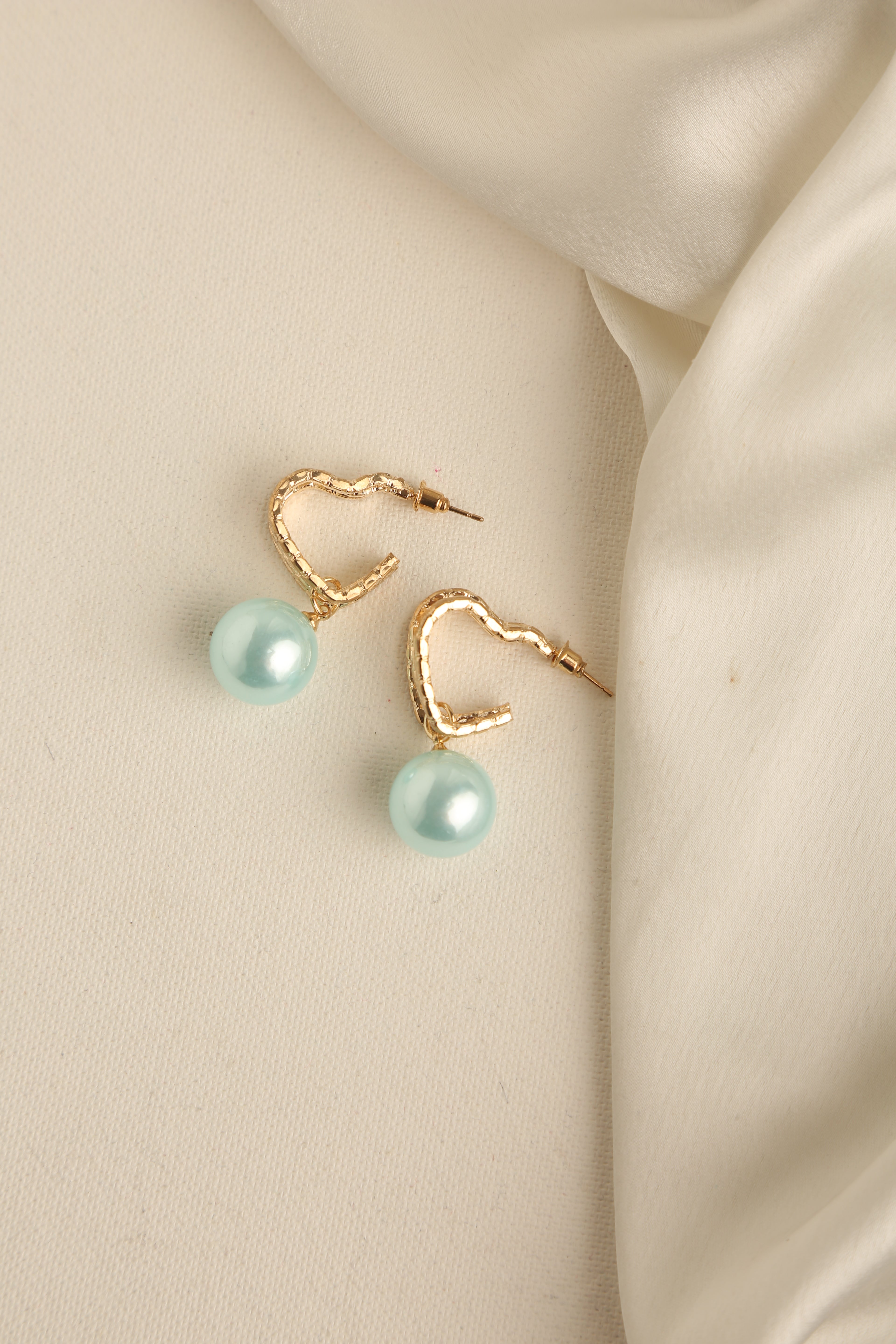 Gold Polish Heart Shaped Single Pearl Earrings for Women