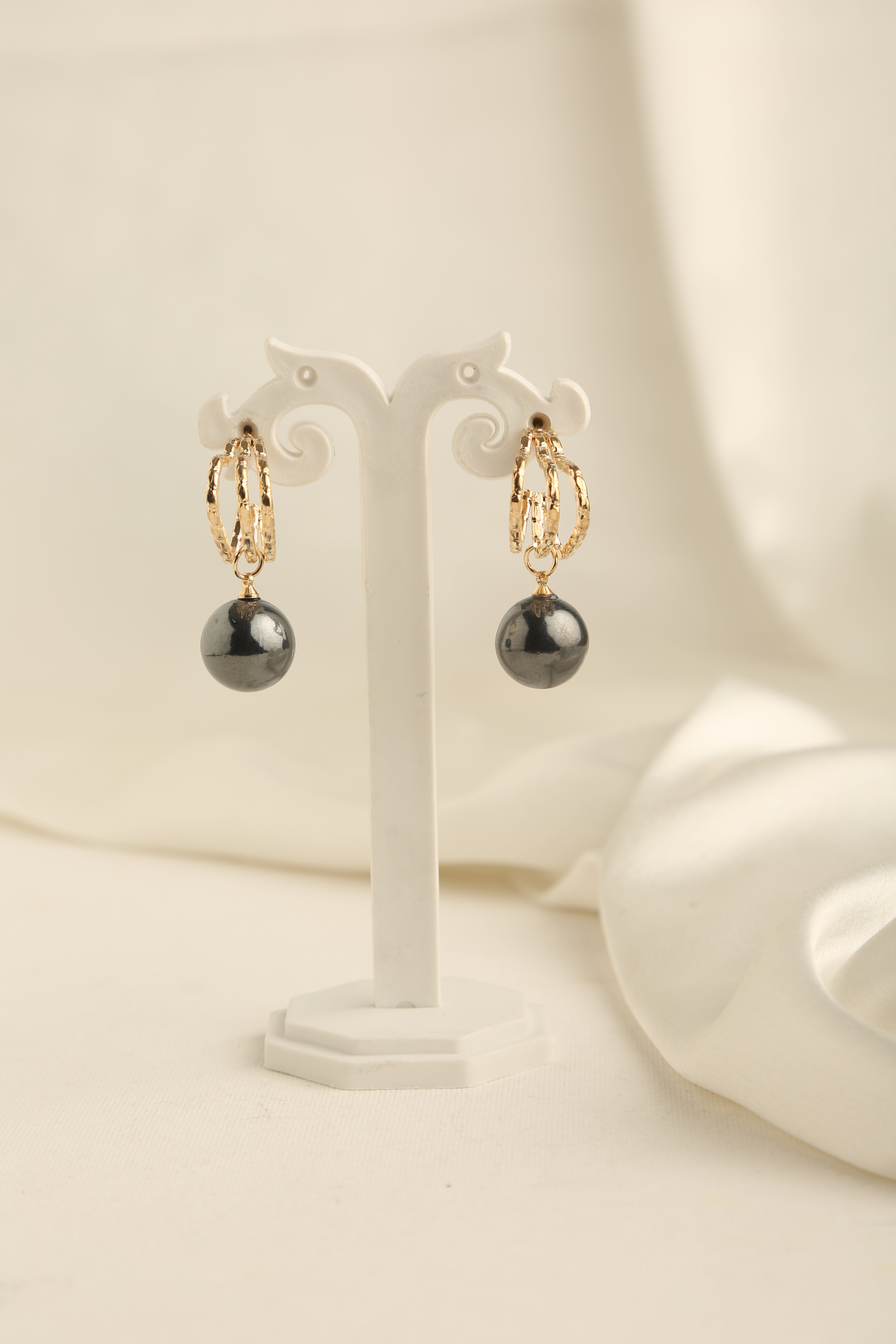Gold Polish Heart Shaped Single Pearl Earrings for Women