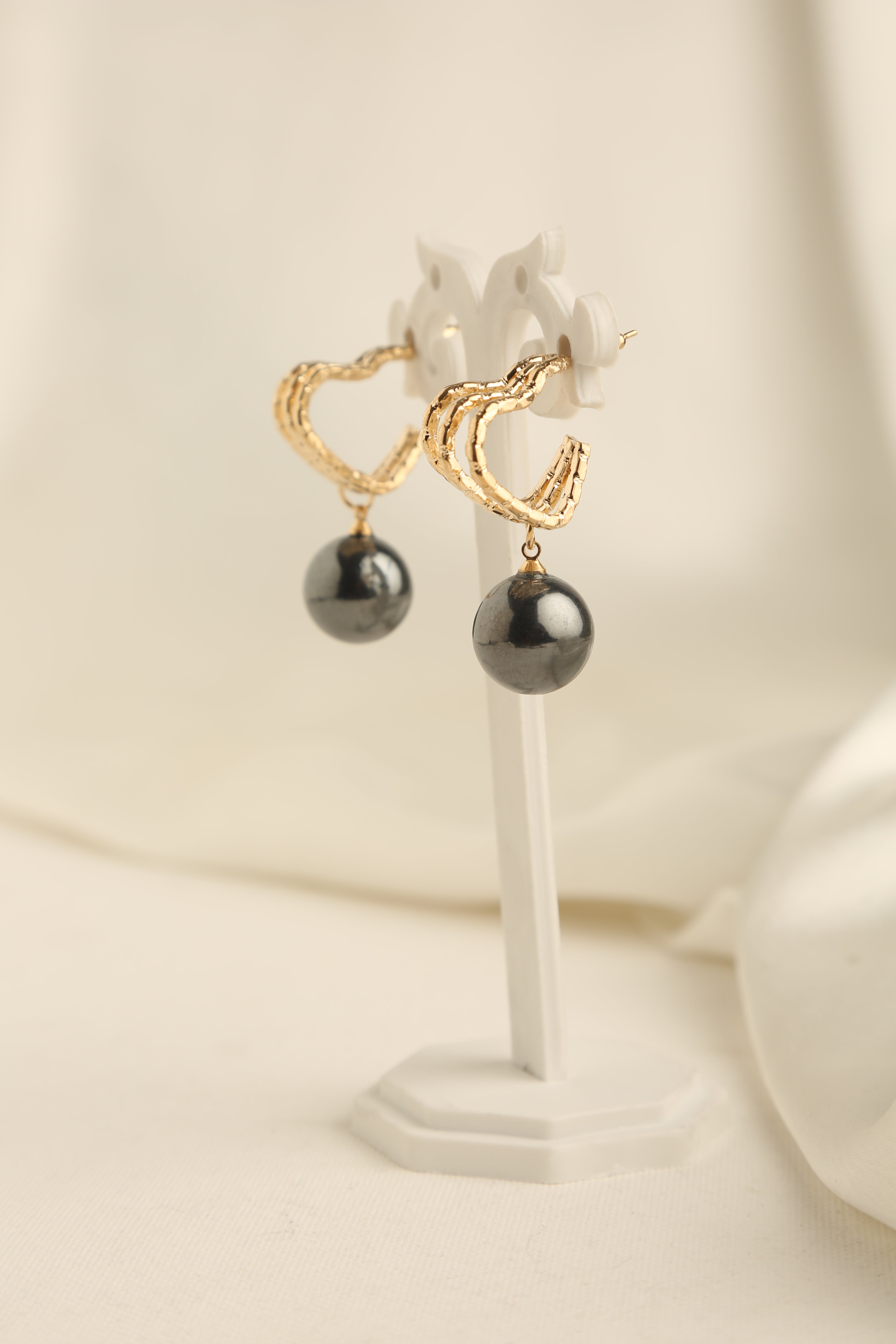 Gold Polish Heart Shaped Single Pearl Earrings for Women