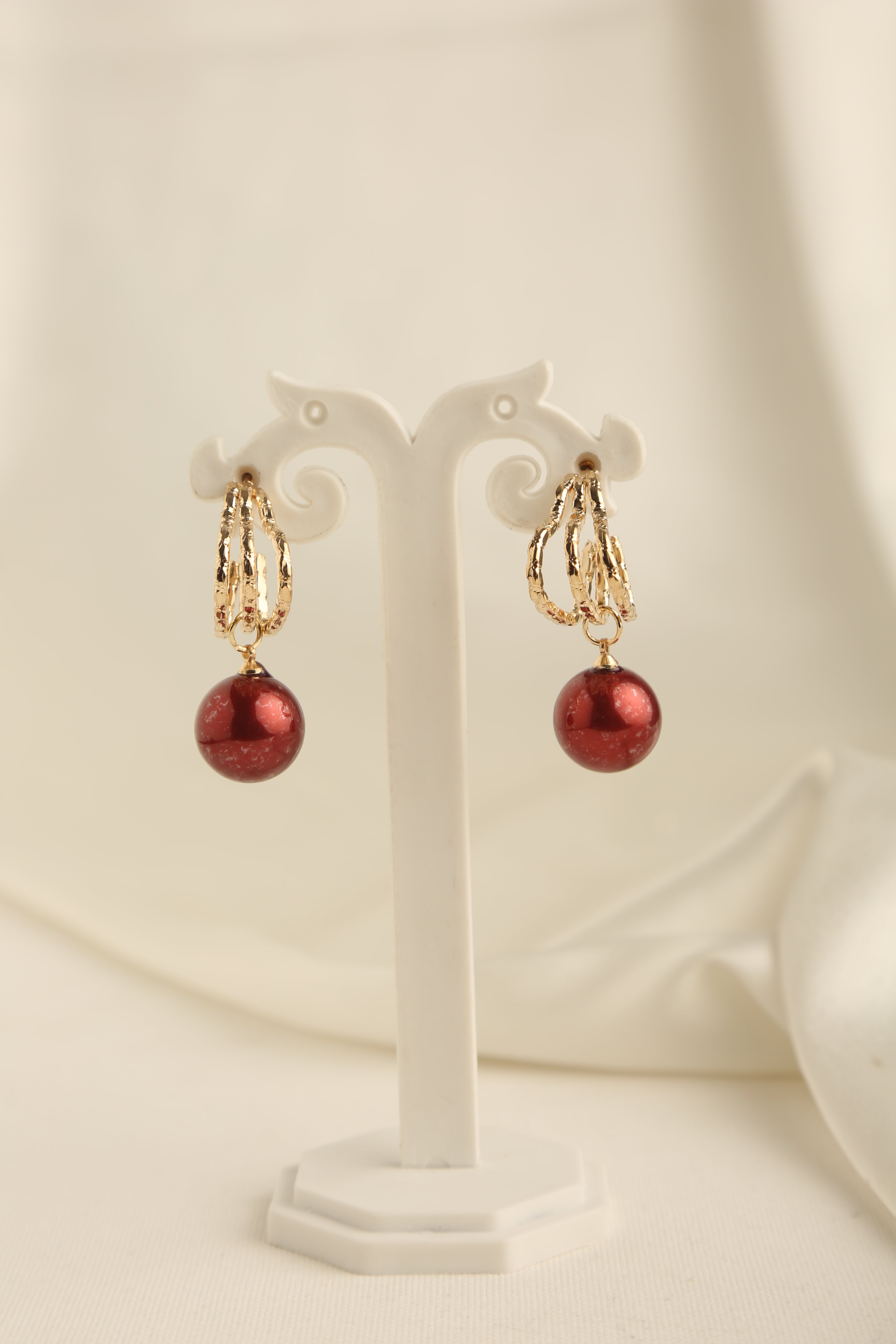 Gold Polish Heart Shaped Single Pearl Earrings for Women