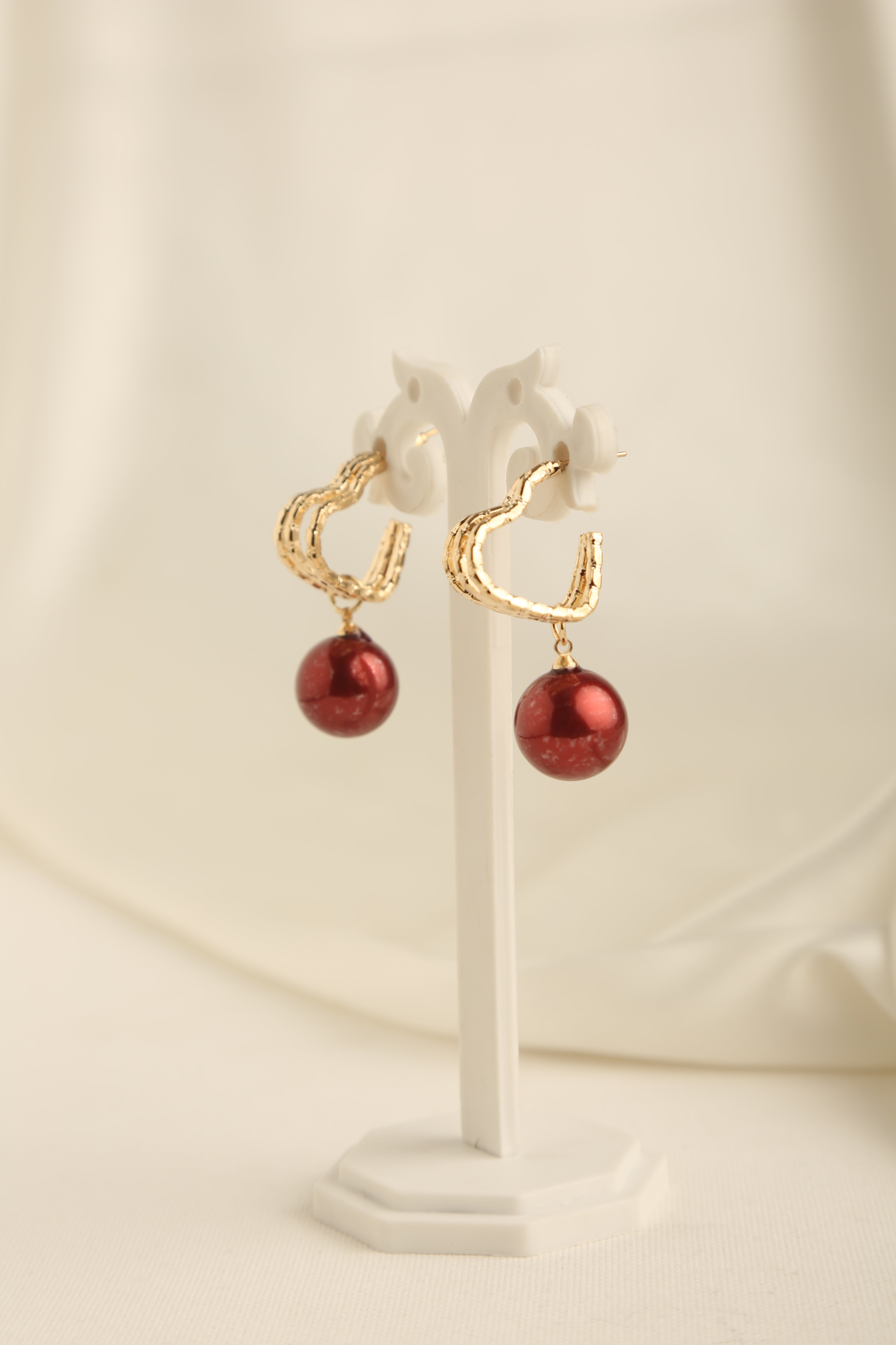 Gold Polish Heart Shaped Single Pearl Earrings for Women