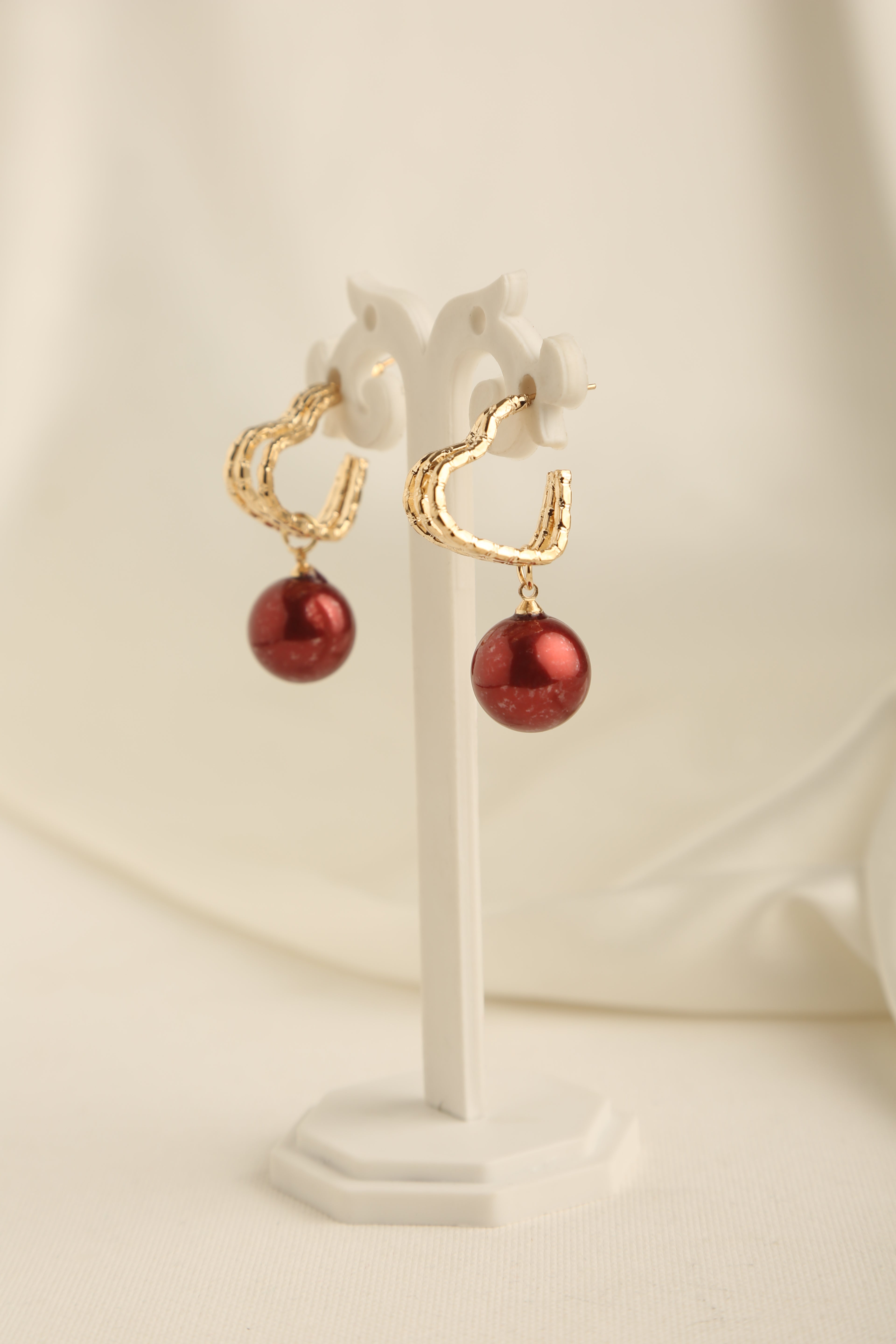 Gold Polish Heart Shaped Single Pearl Earrings for Women