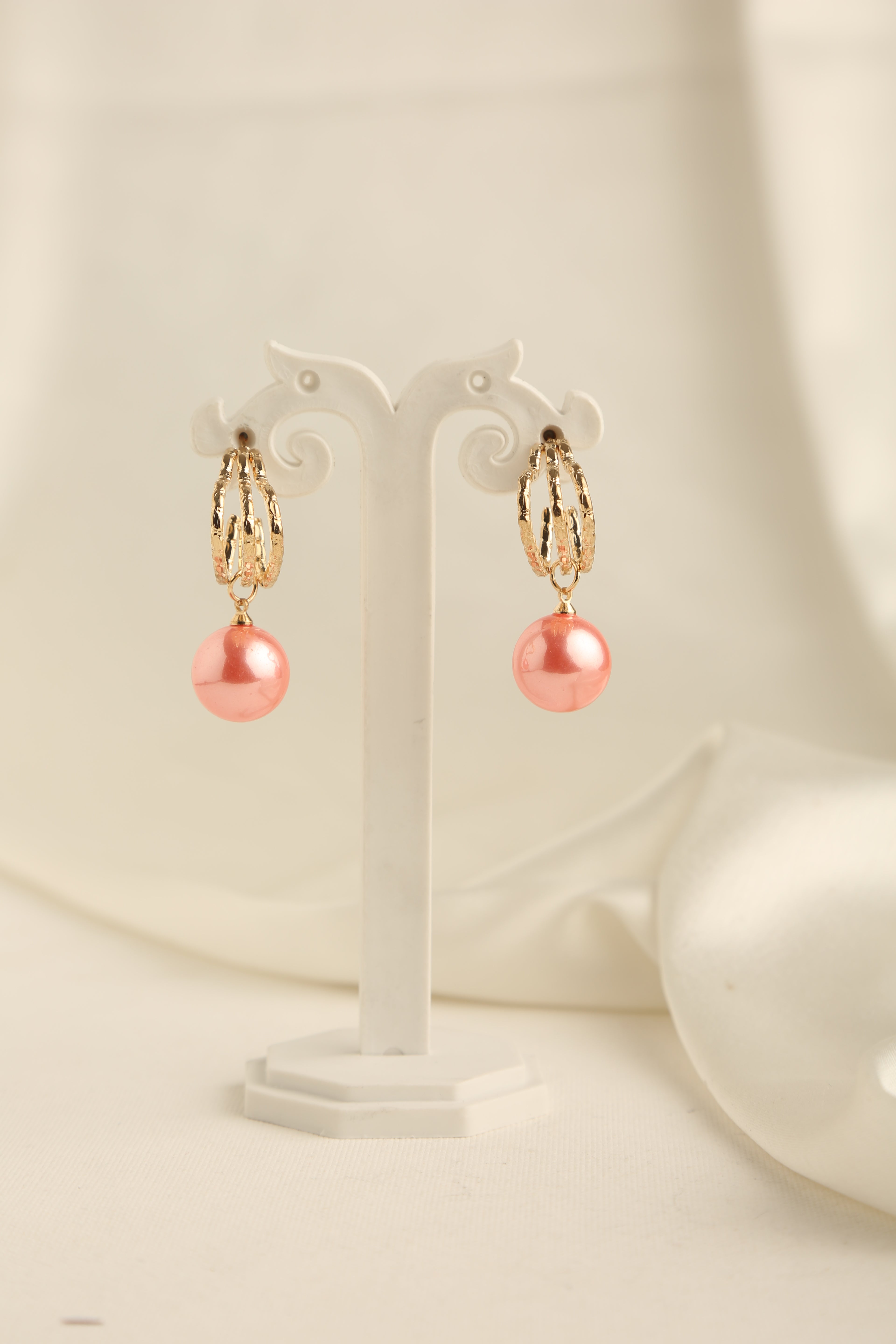 Gold Polish Heart Shaped Single Pearl Earrings for Women