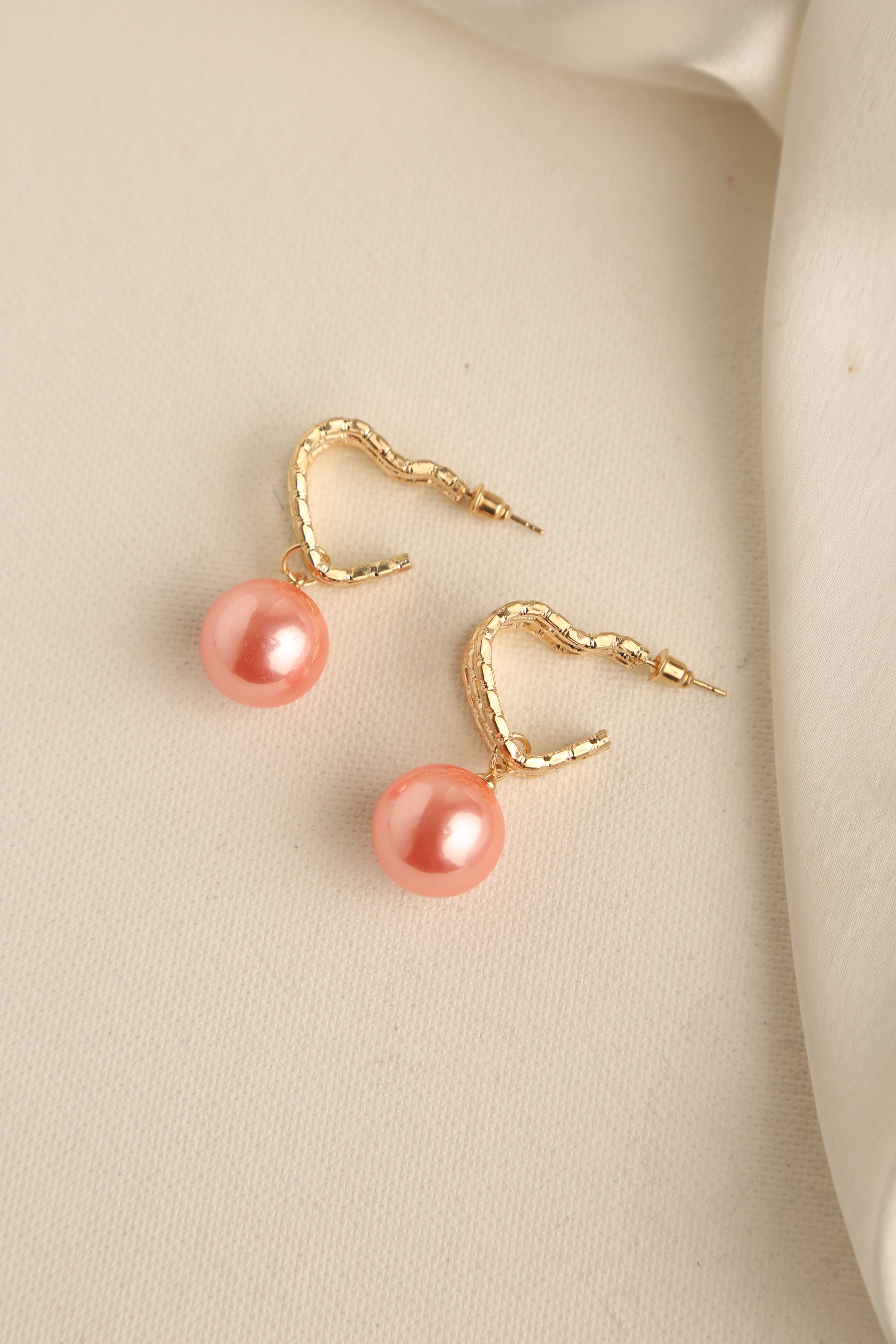 Gold Polish Heart Shaped Single Pearl Earrings for Women