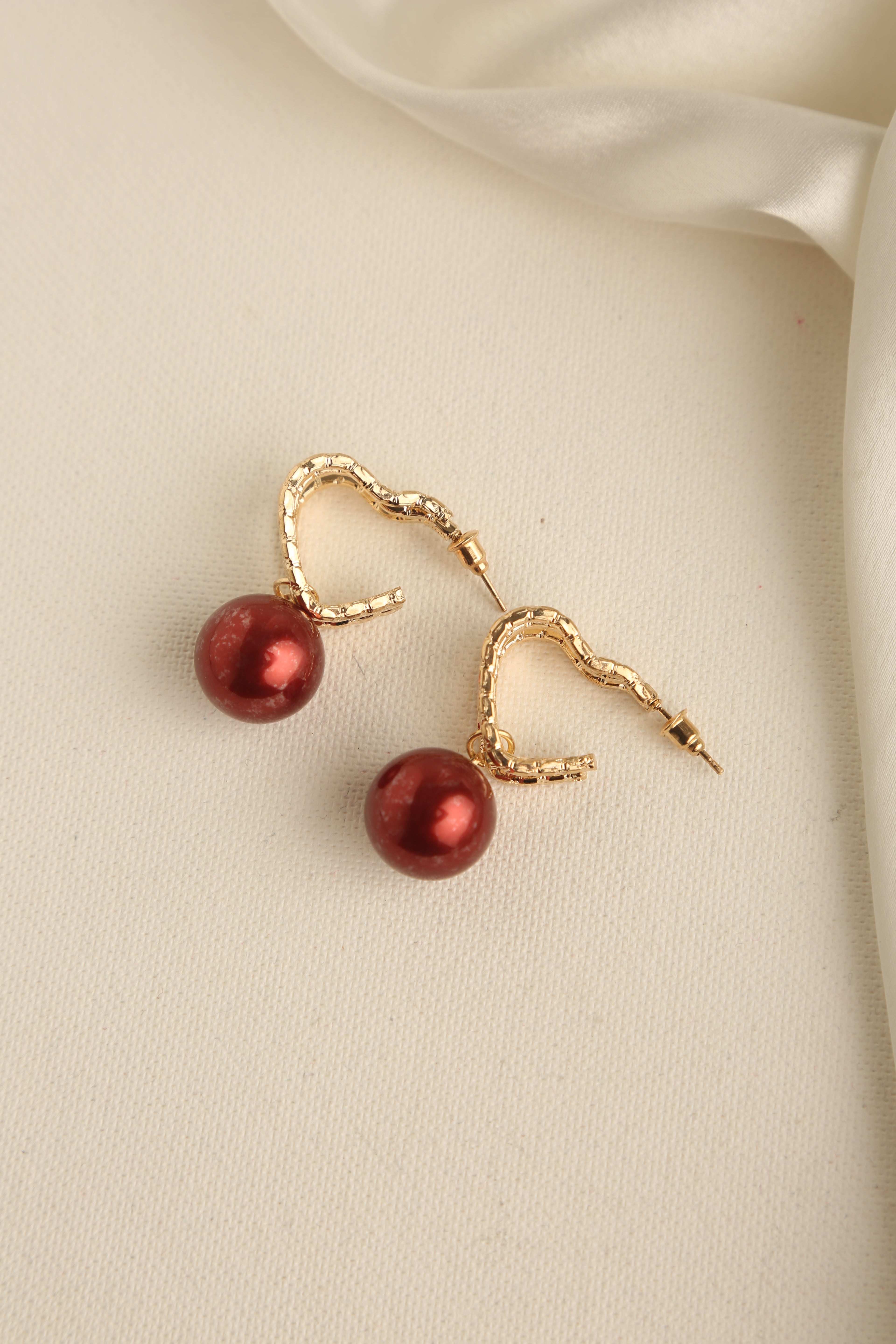 Gold Polish Heart Shaped Single Pearl Earrings for Women