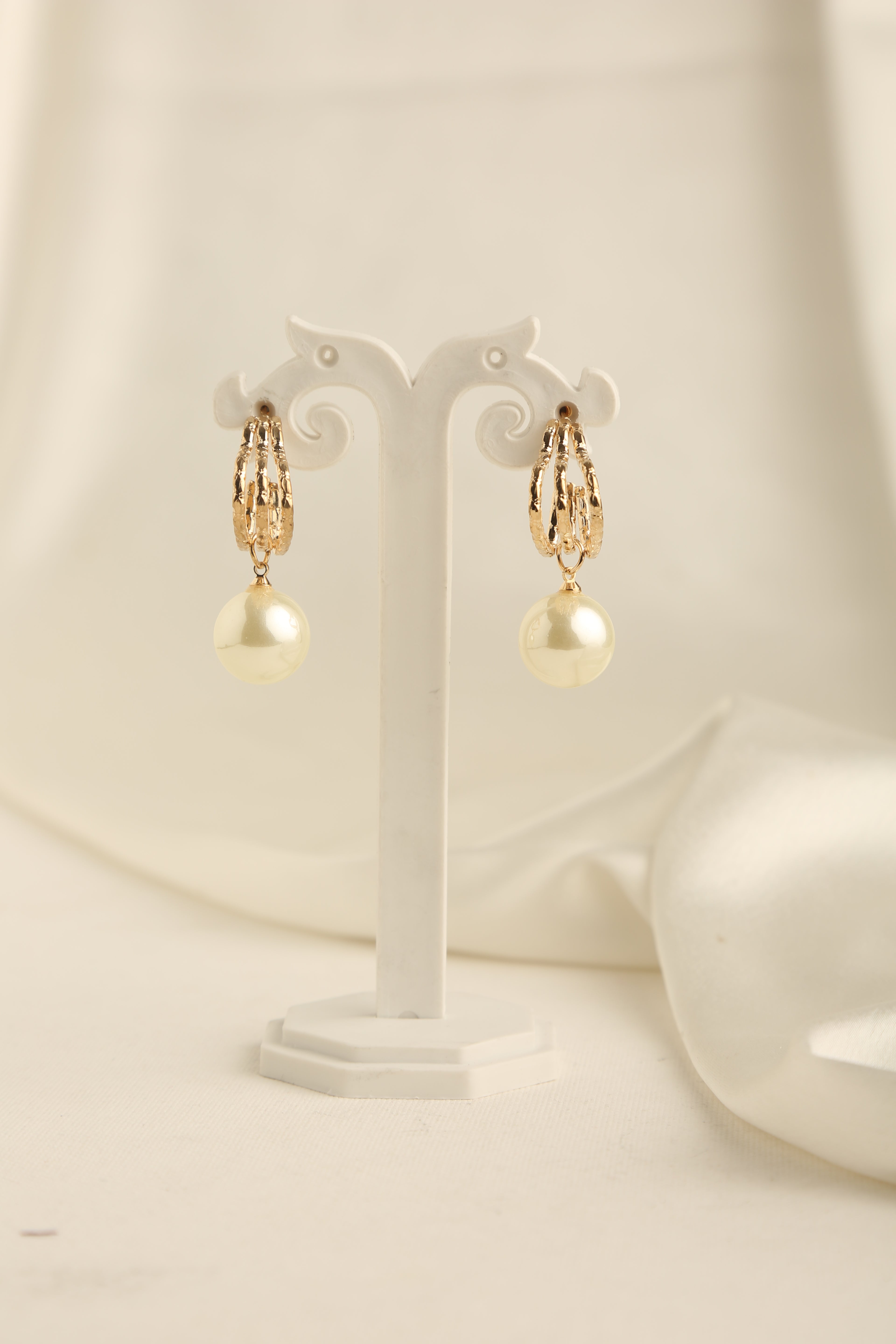Gold Polish Heart Shaped Single Pearl Earrings for Women