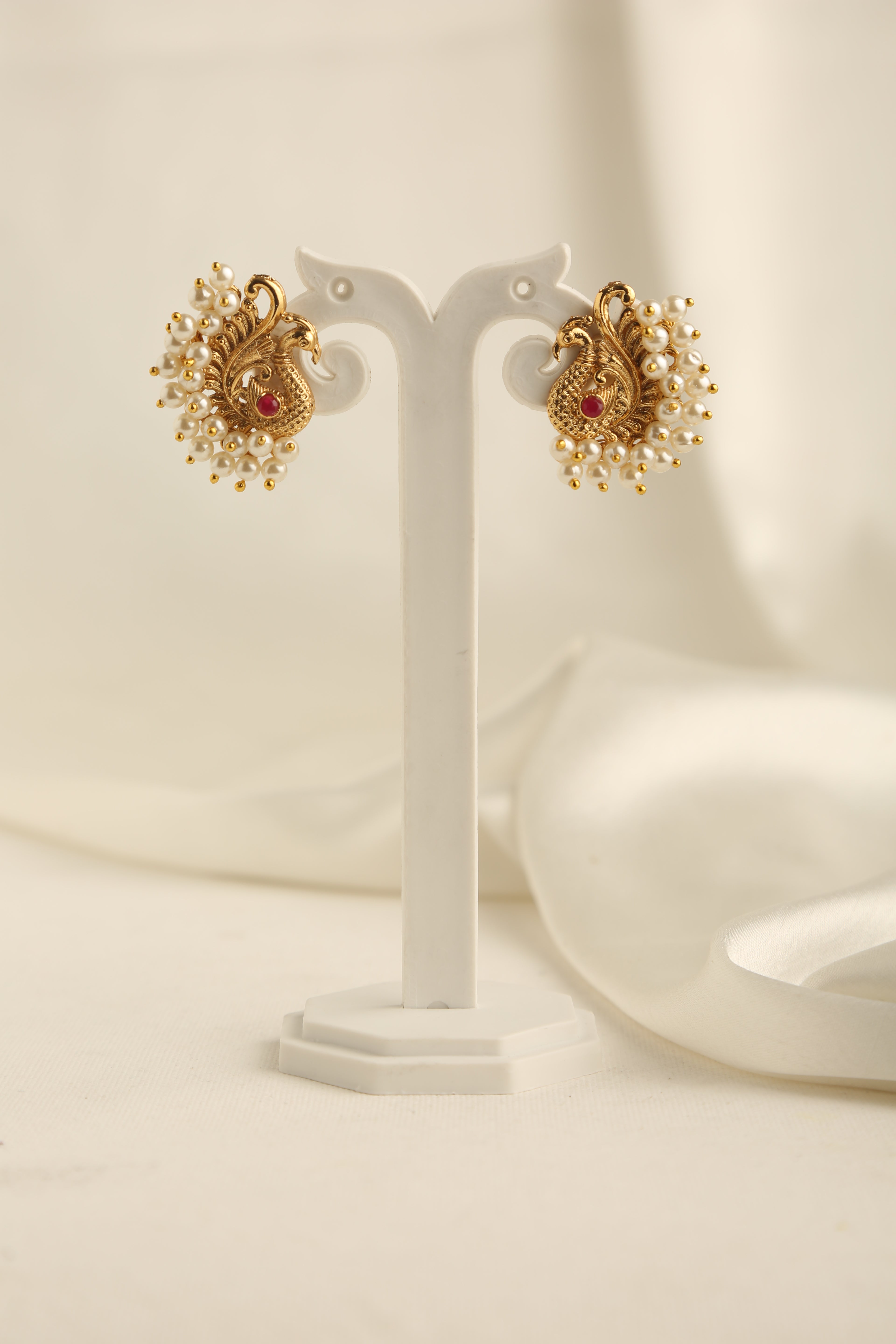 Gold Plated Moti and Stone Studded Earrings for Women