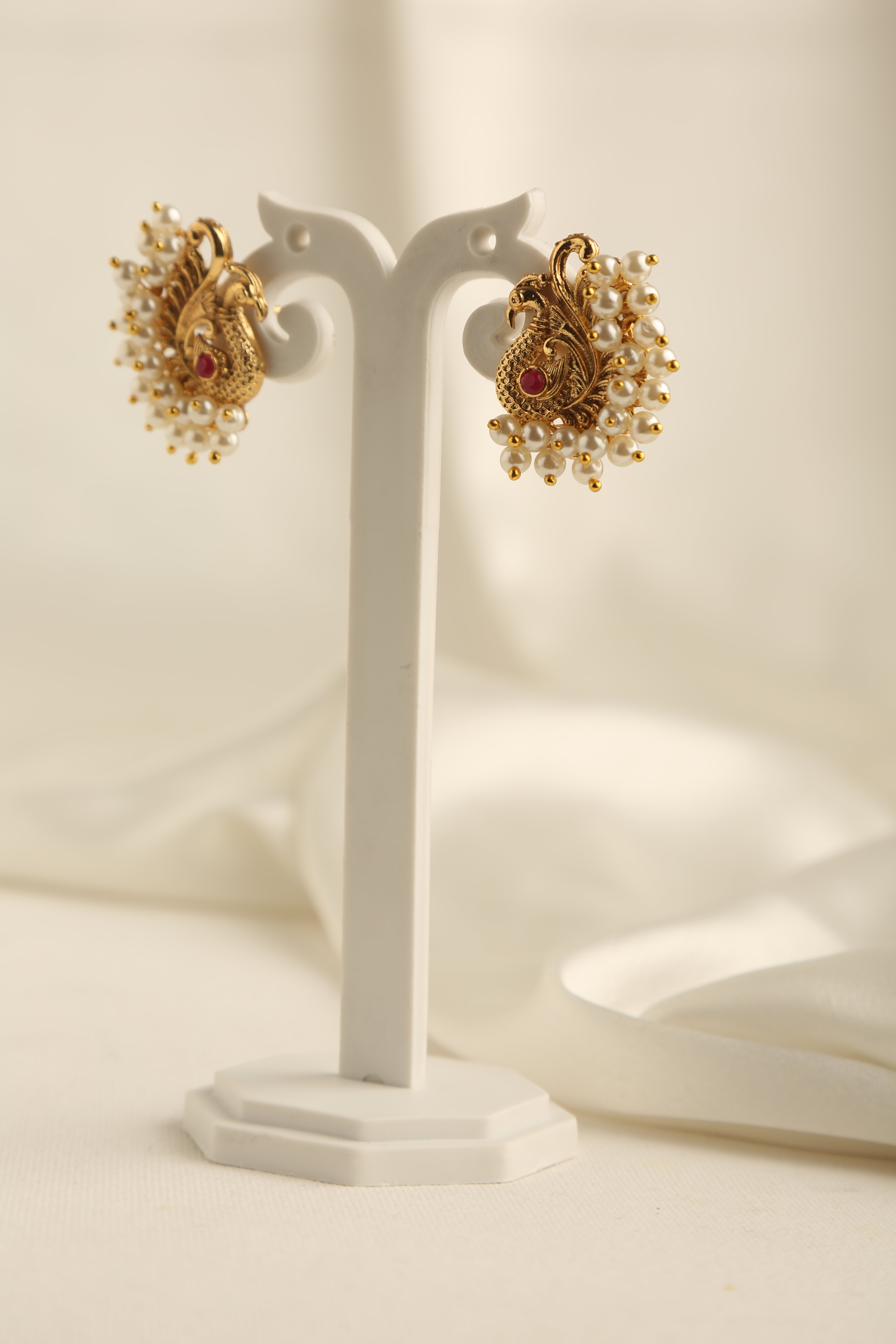 Gold Plated Moti and Stone Studded Earrings for Women