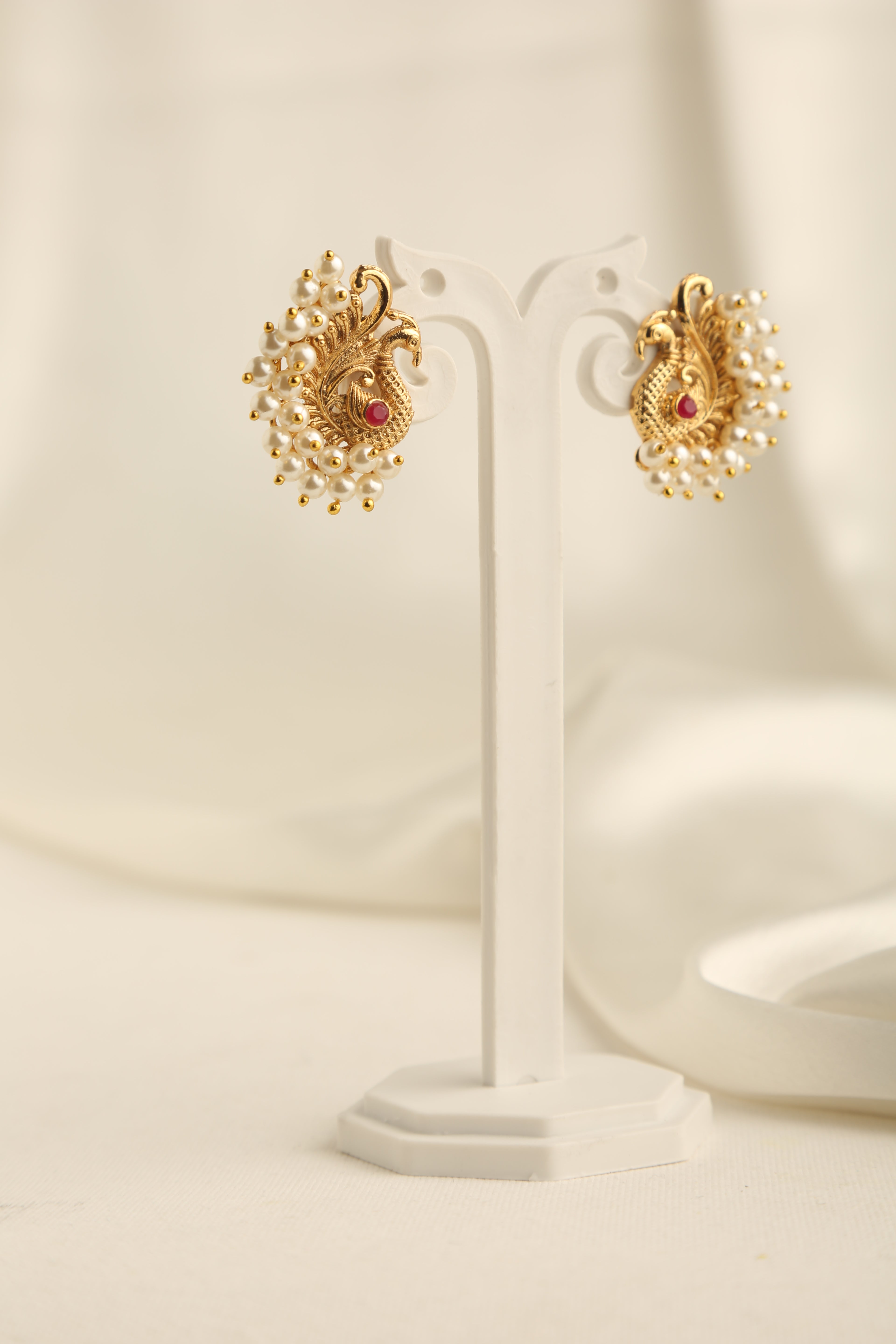 Gold Plated Moti and Stone Studded Earrings for Women