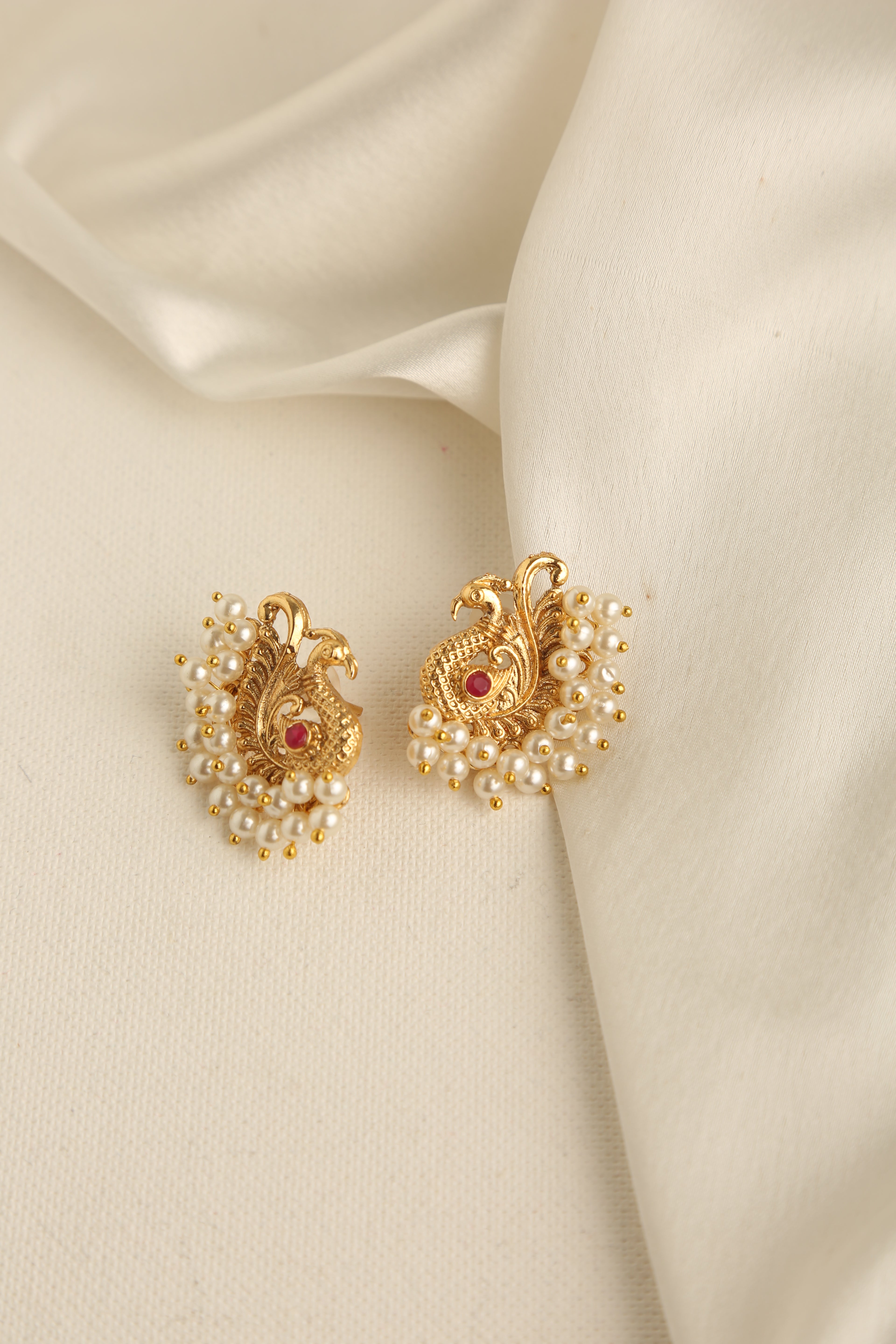 Gold Plated Moti and Stone Studded Earrings for Women