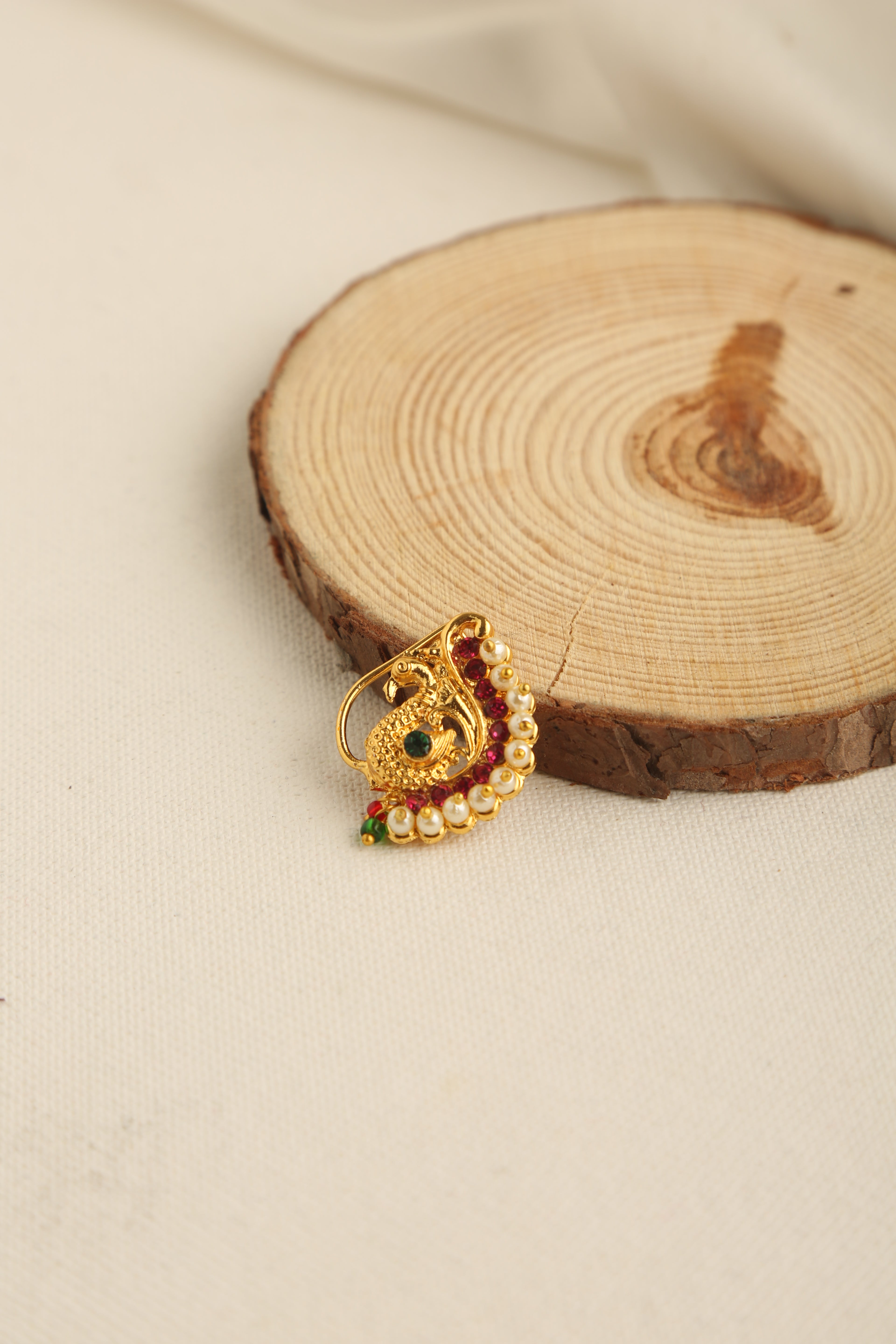 Antique Gold Plated Stone Studded Peacock Nose Ring