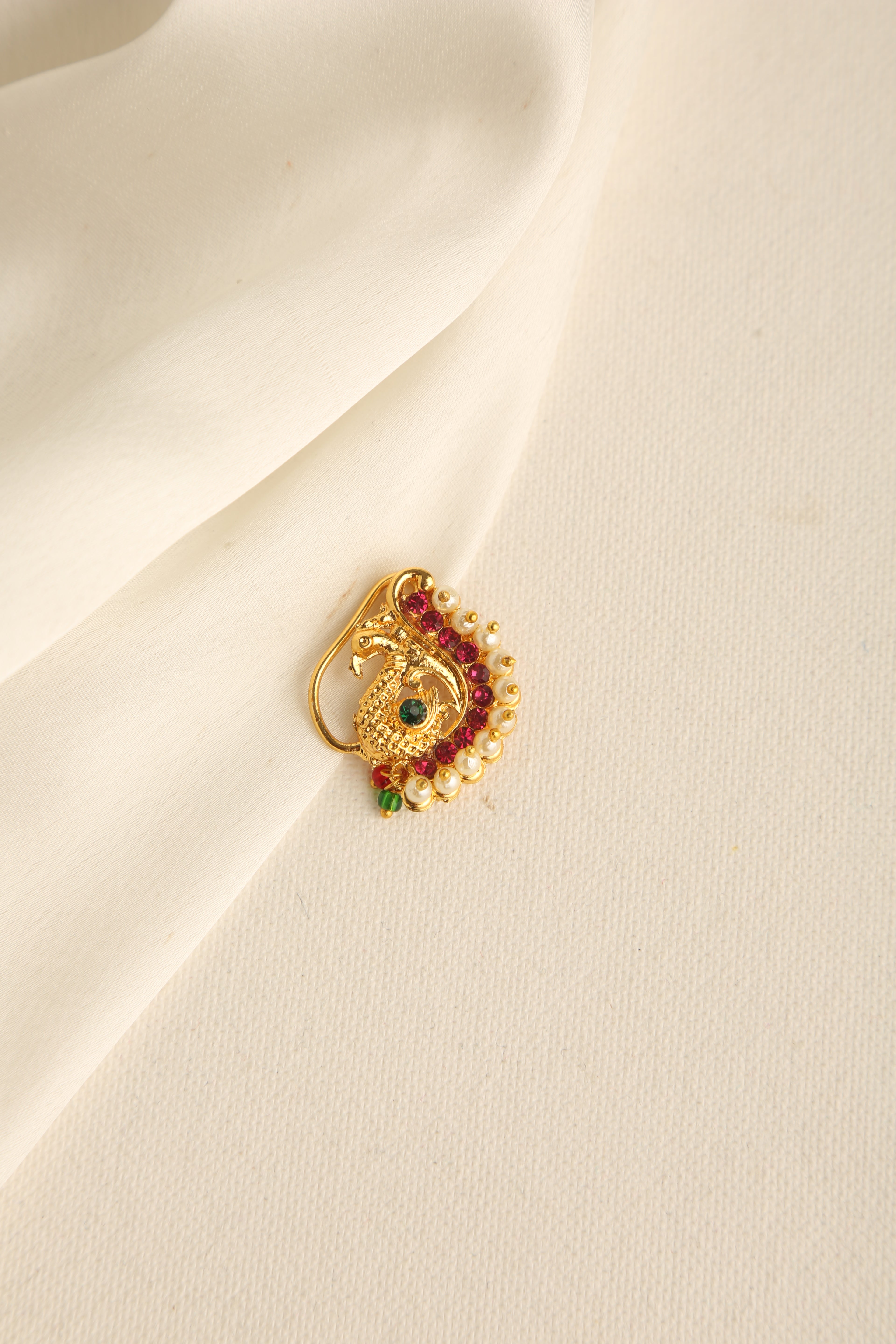 Antique Gold Plated Stone Studded Peacock Nose Ring