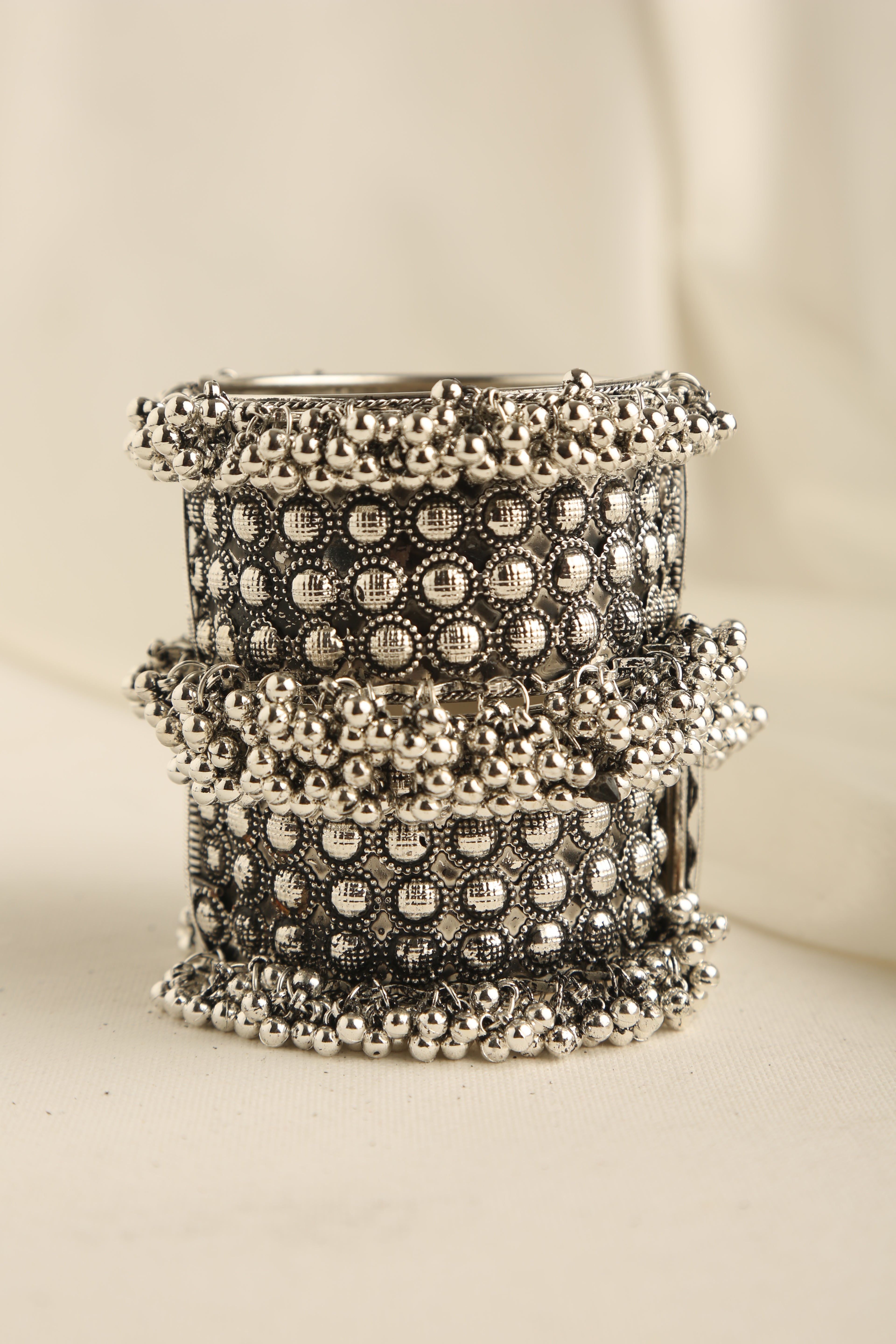 Oxidised Silver-Plated Kada Bracelet Set of 2