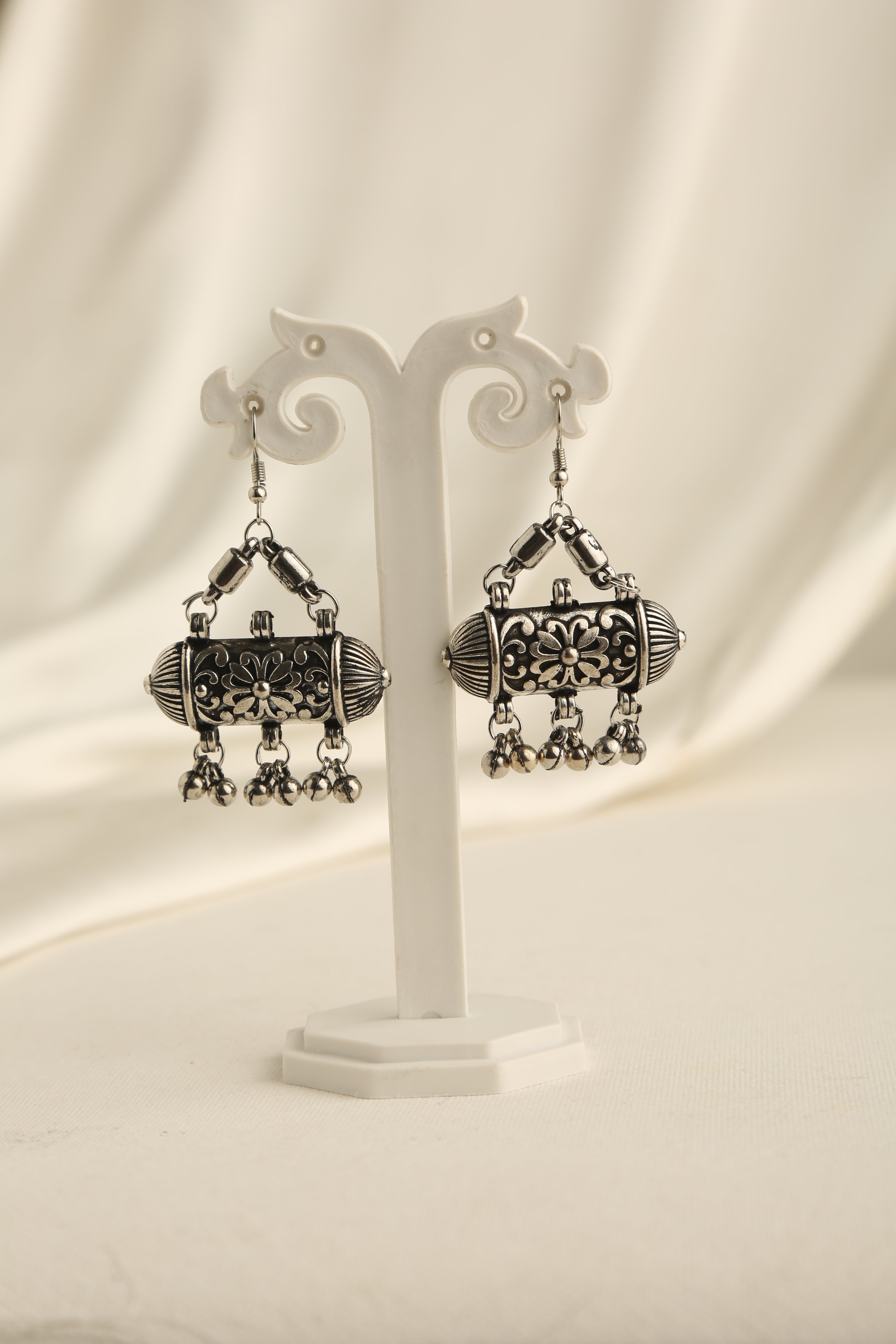 Silver Oxidised Long Necklace Set with Earrings for Women